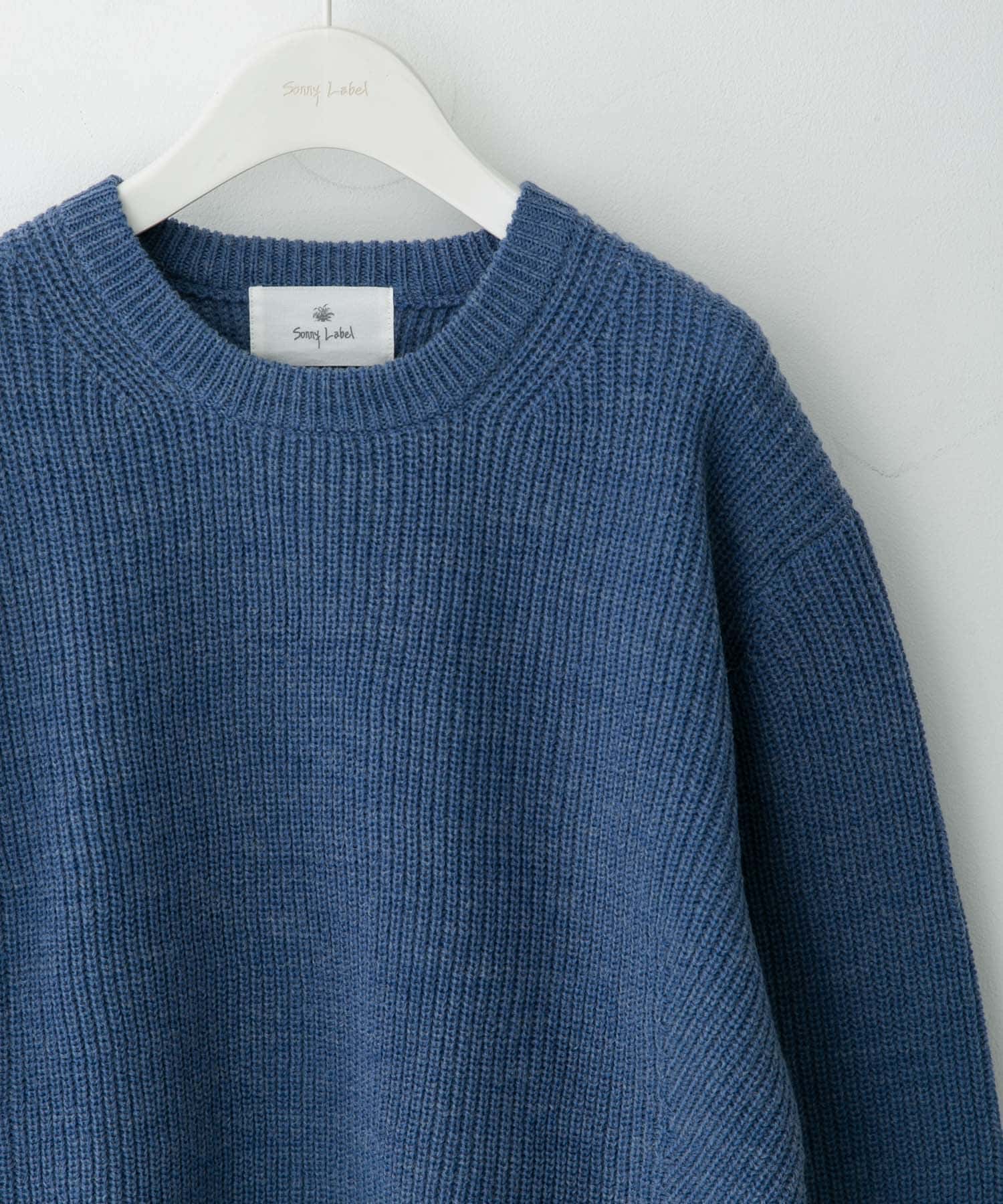 ウォッシャブルウール混クルーネックニット ブルー M