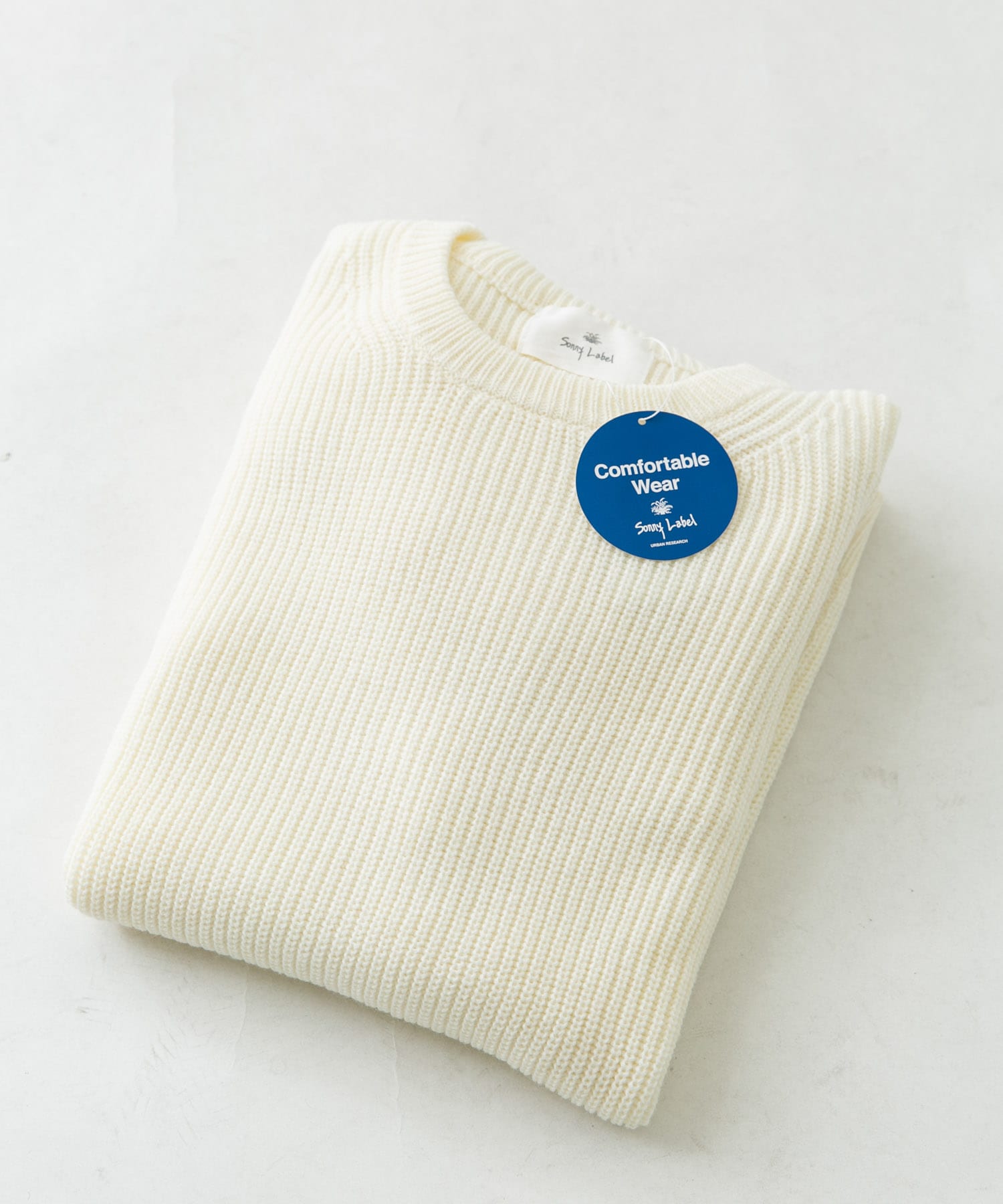 ウォッシャブルウール混クルーネックニット オフ M