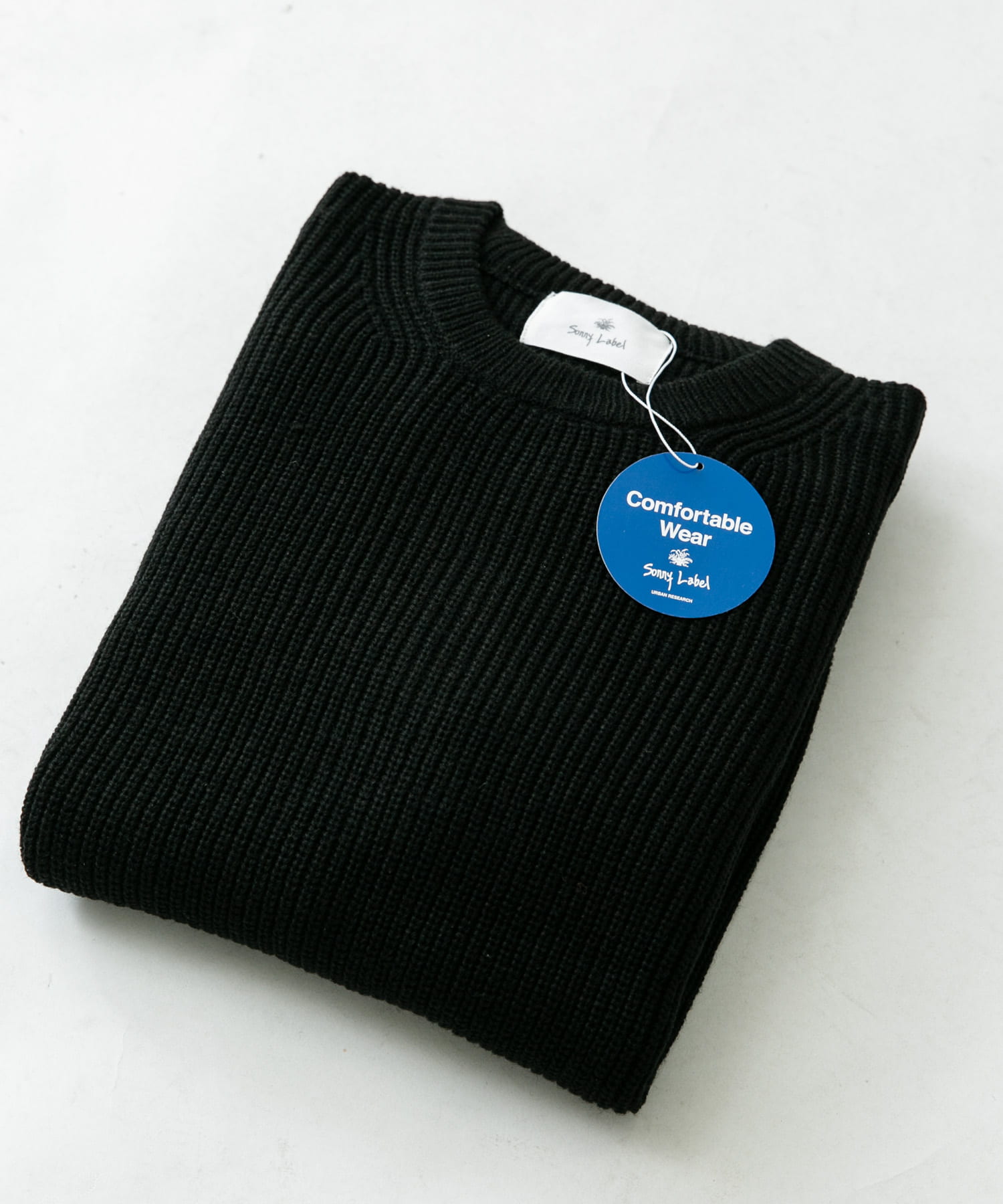 ウォッシャブルウール混クルーネックニット ブラック M