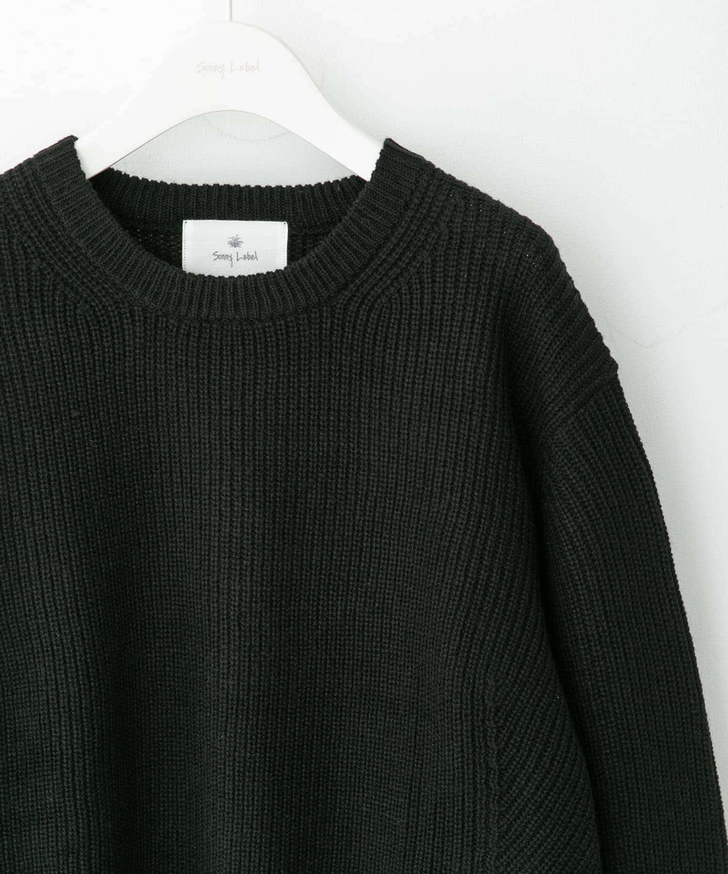 ウォッシャブルウール混クルーネックニット ブラック M