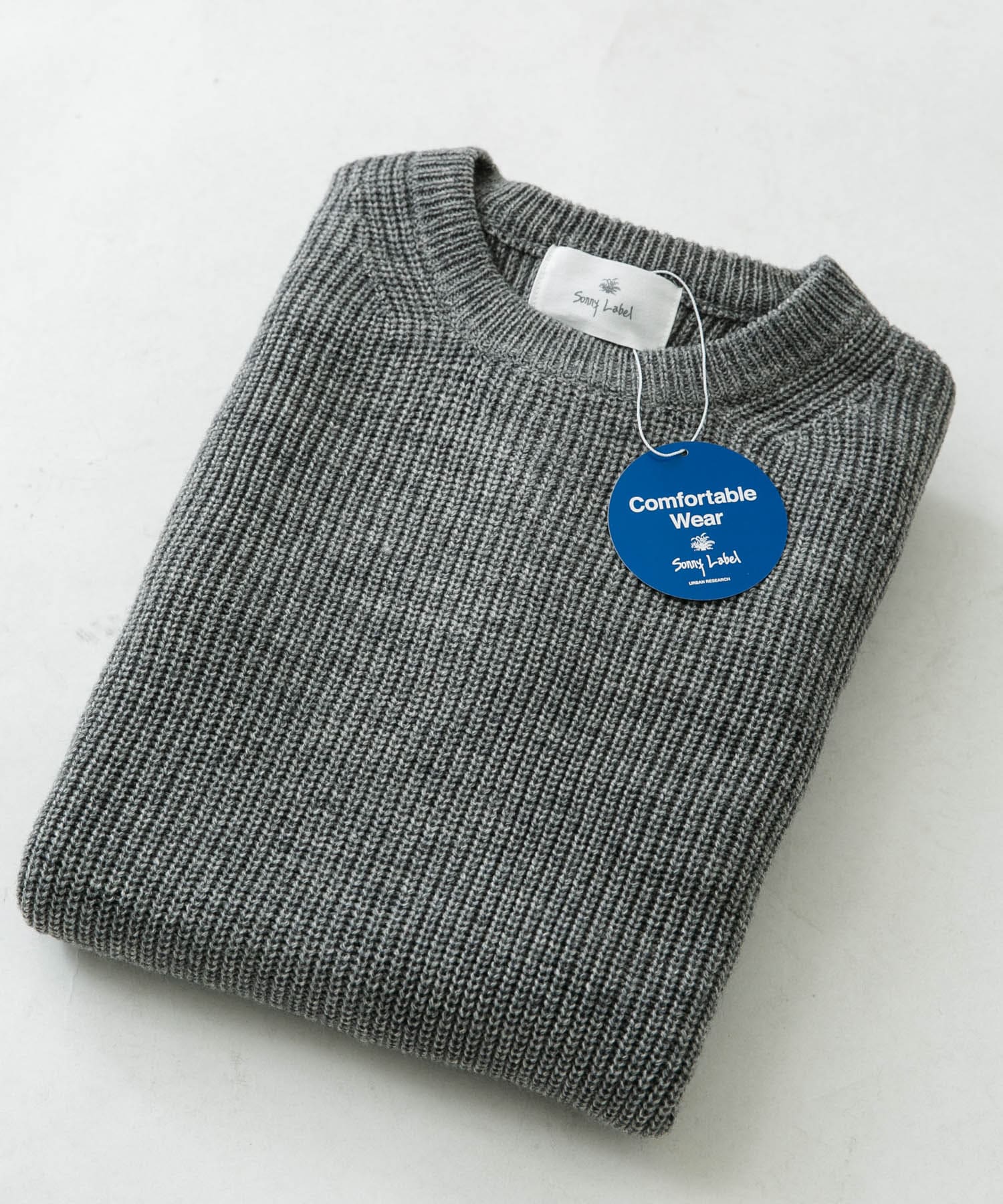 ウォッシャブルウール混クルーネックニット グレー M