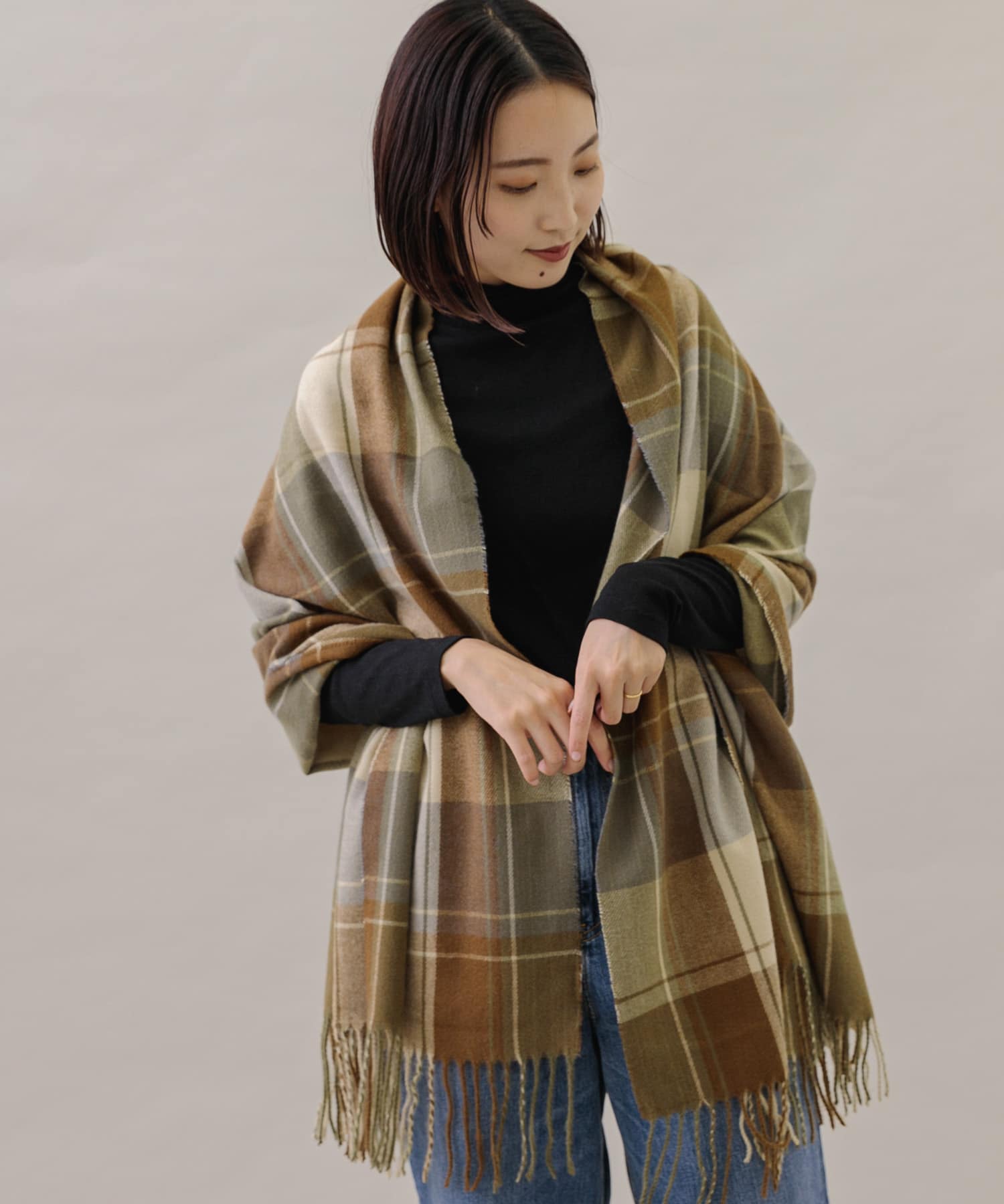 カシミヤタッチチェックストール(one オフ系): ファッション雑貨