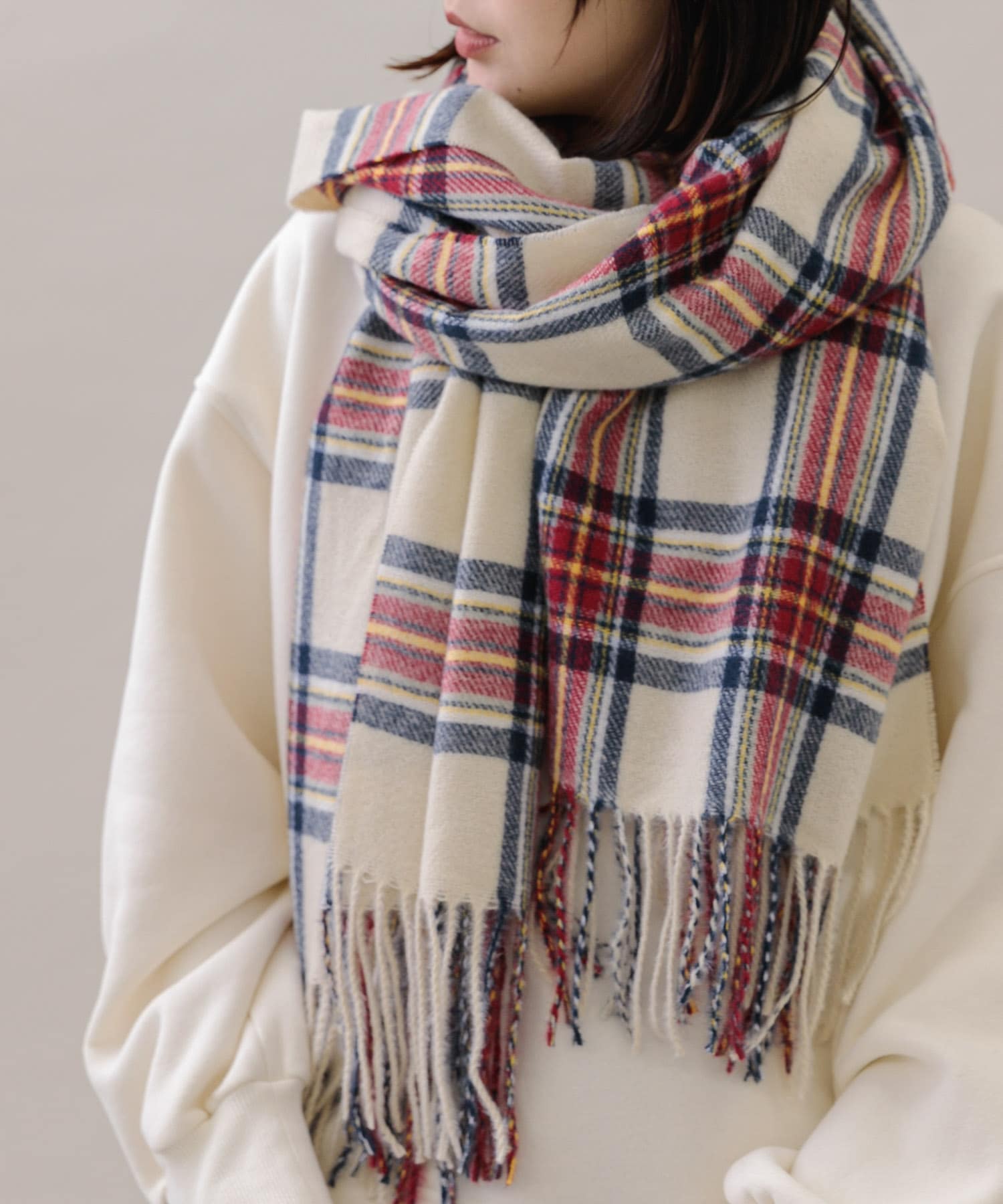 カシミヤタッチチェックストール(one オフ系): ファッション雑貨