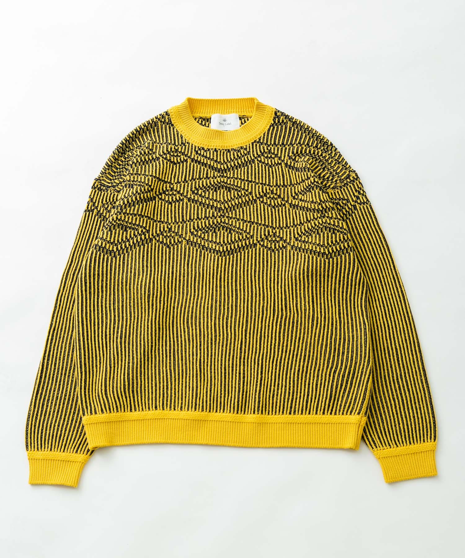 ジャガードクルーネックニットプルオーバー イエロー L