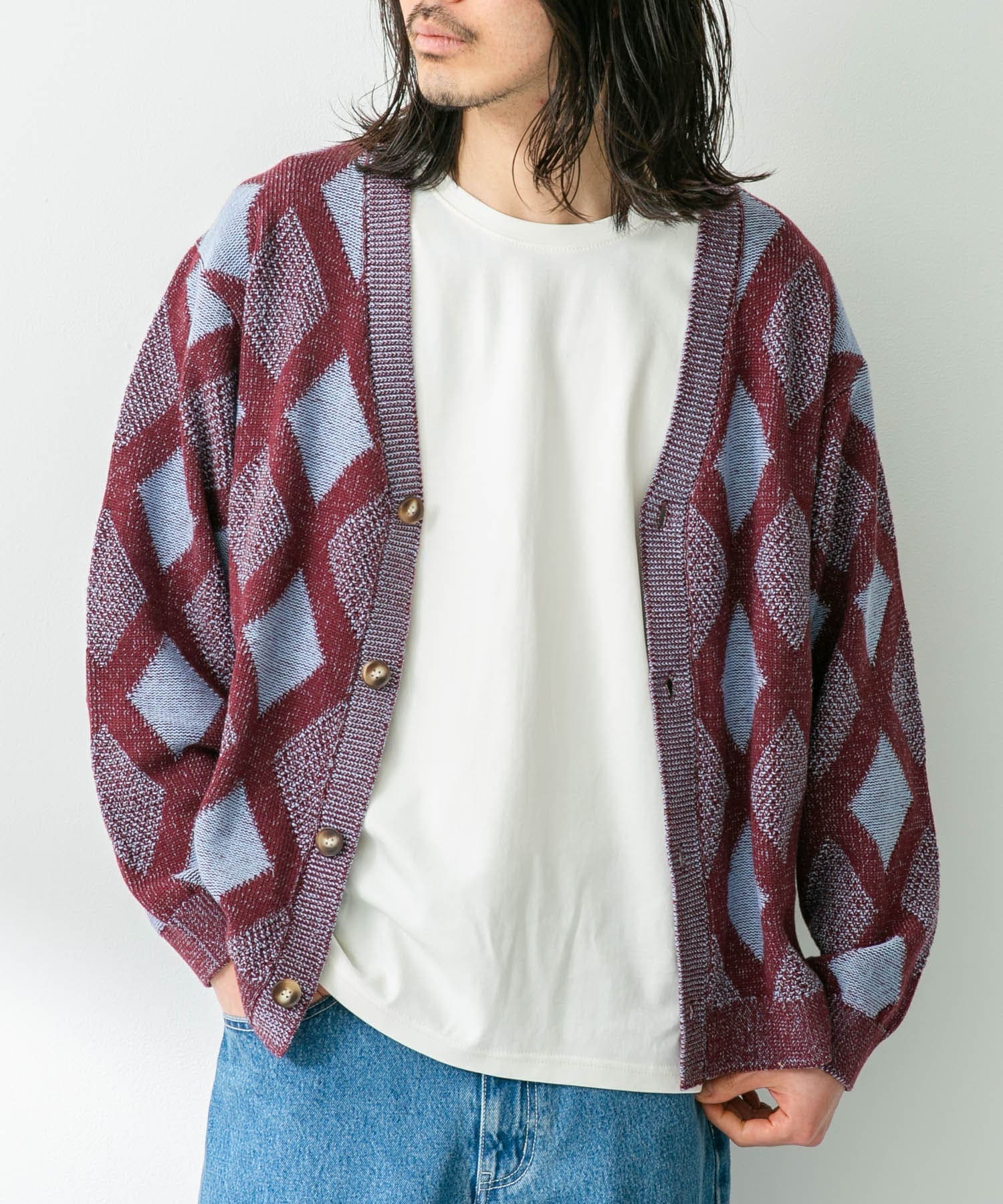 ジャガードVネックニットカーディガン