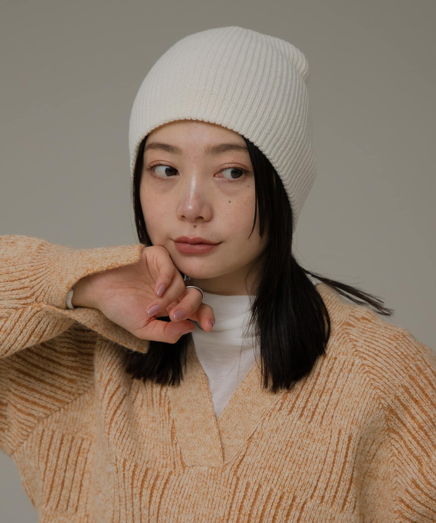 シングルリブニット帽 オフ one