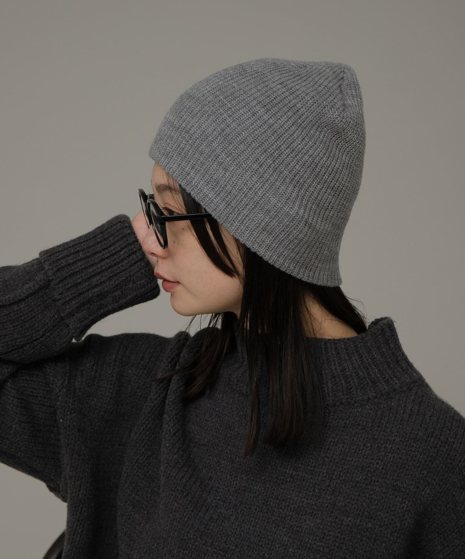 シングルリブニット帽 グレー one