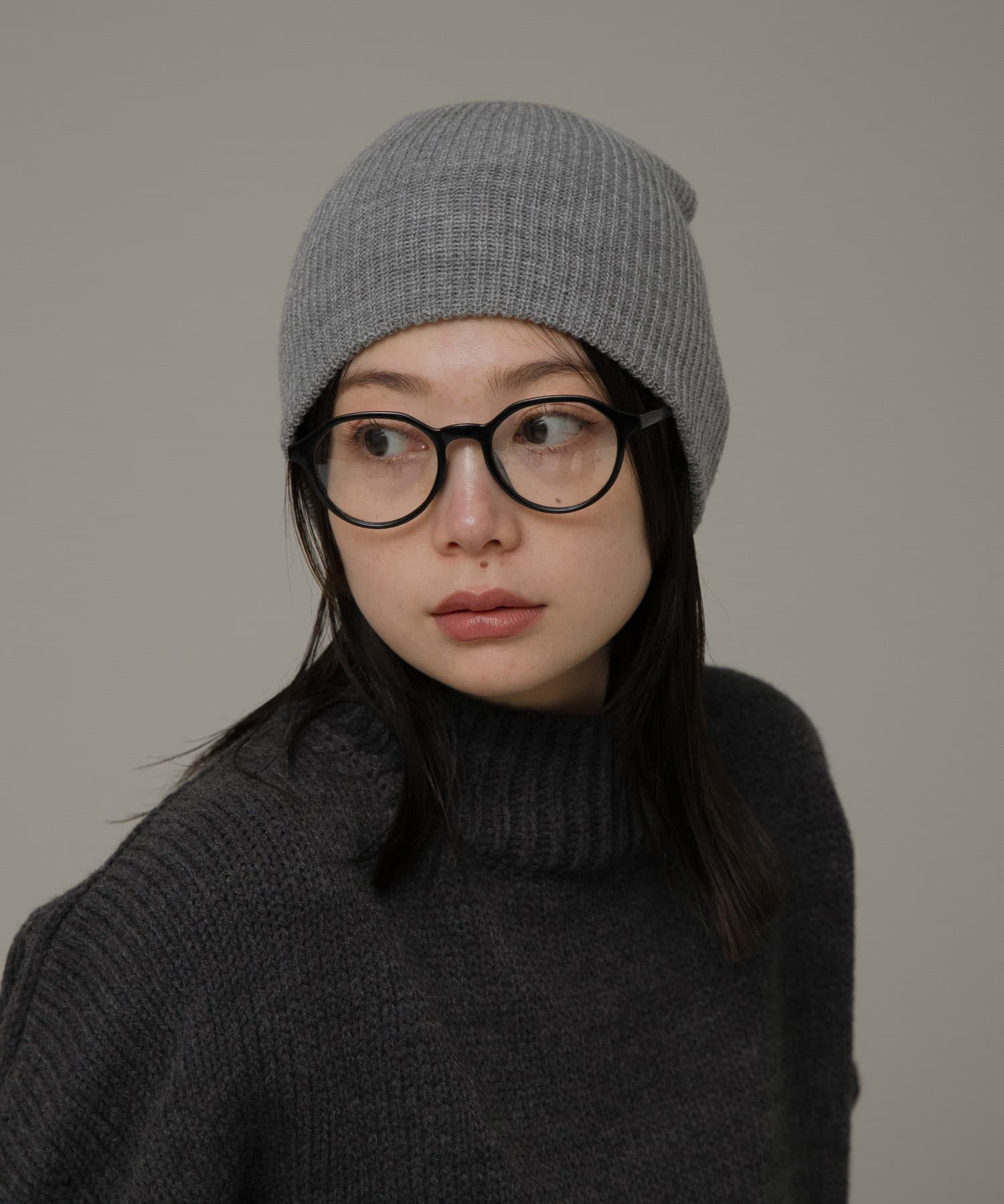 シングルリブニット帽 グレー one