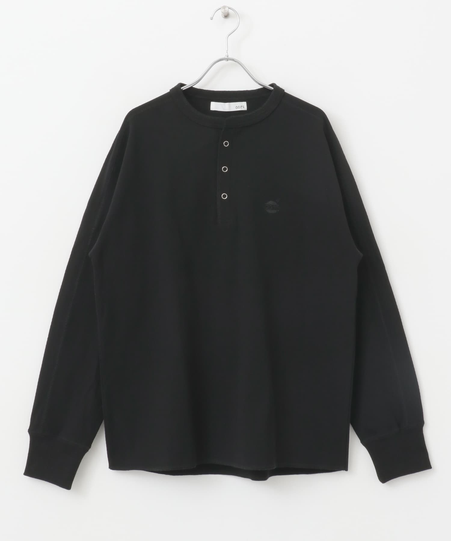 OOPS　サーマルヘンリーネックプルオーバー BLACK M