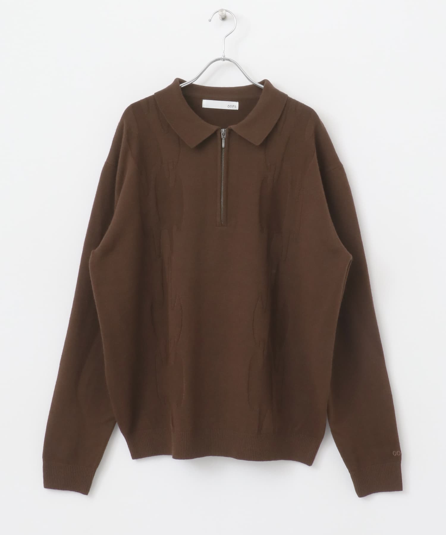 OOPS　ケーブル襟付きニットポロシャツ BROWN M