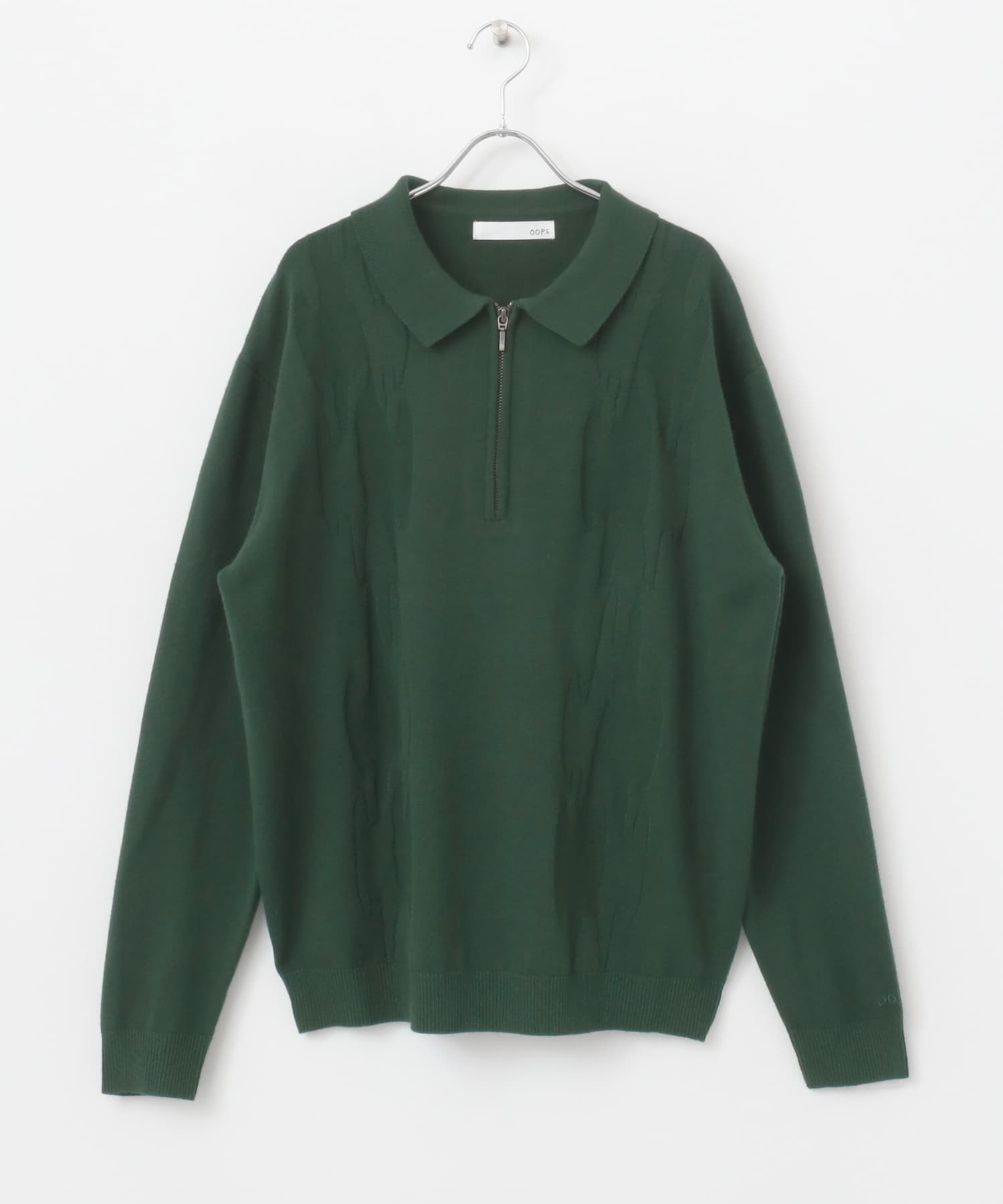 OOPS　ケーブル襟付きニットポロシャツ GREEN M