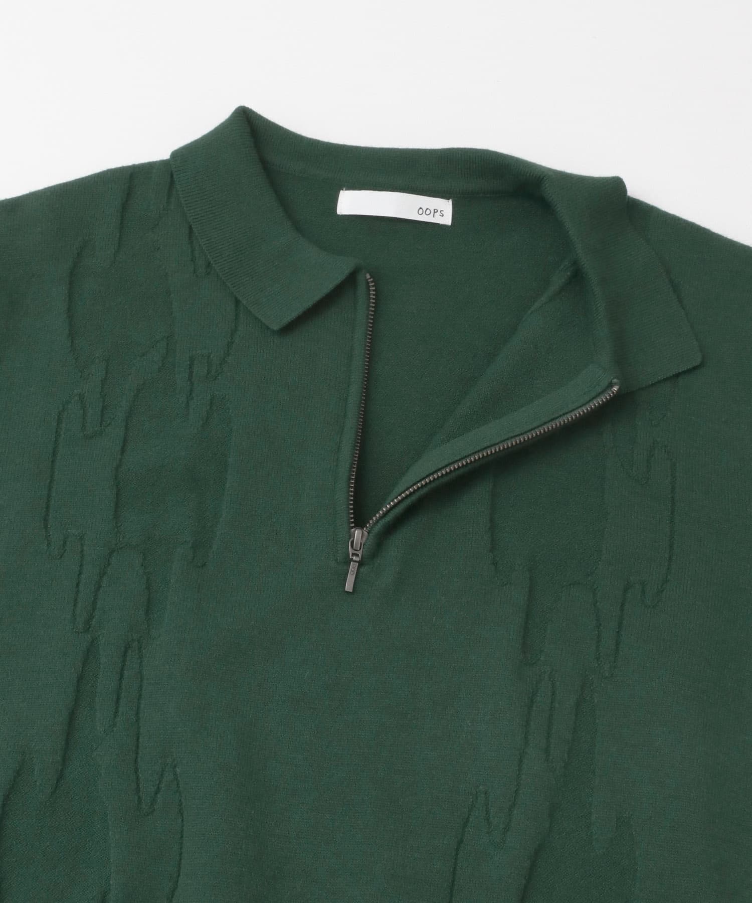 OOPS　ケーブル襟付きニットポロシャツ GREEN M