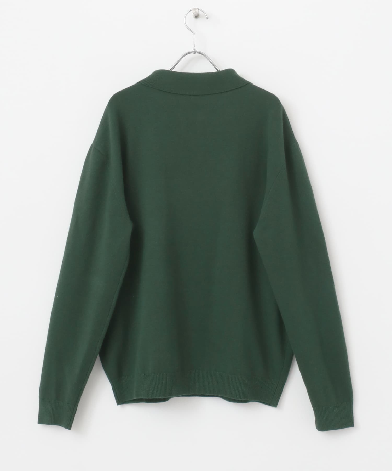OOPS　ケーブル襟付きニットポロシャツ GREEN M