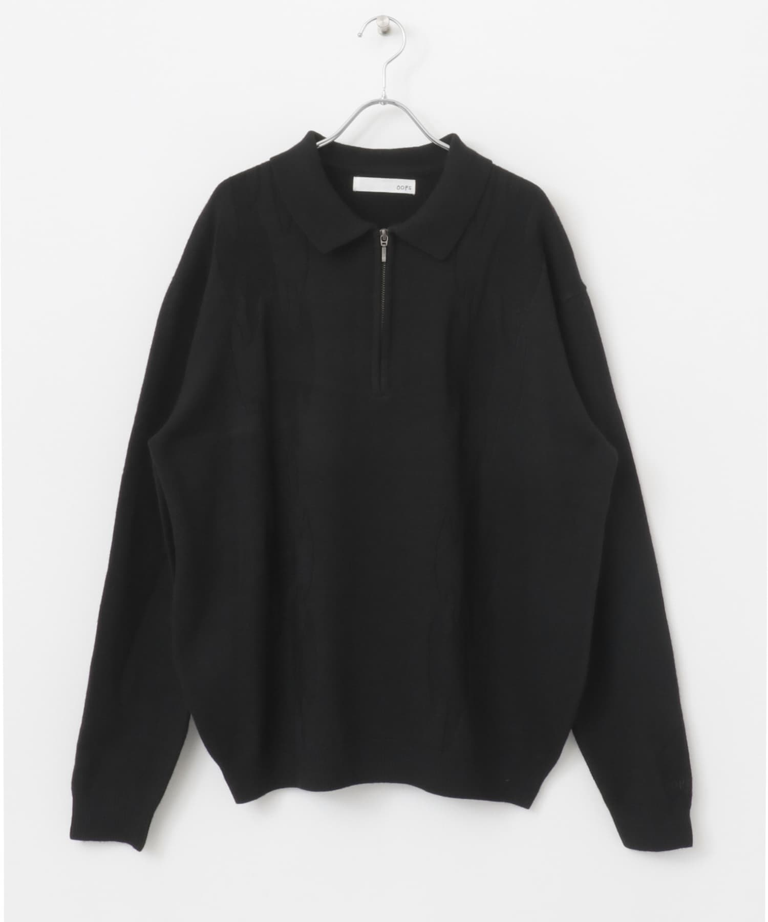 OOPS　ケーブル襟付きニットポロシャツ BLACK M