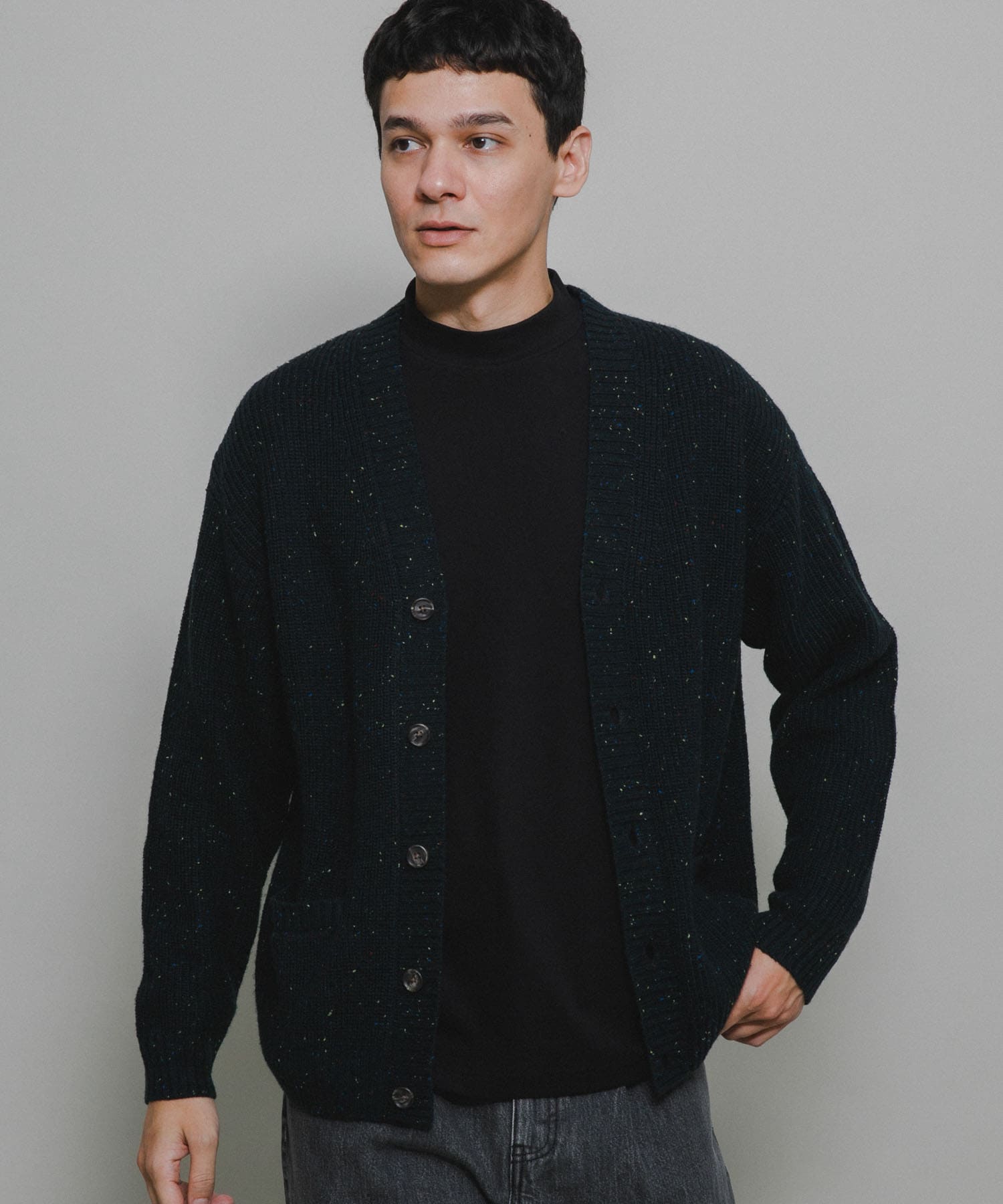 ウォッシャブルウール混ネップカーディガン