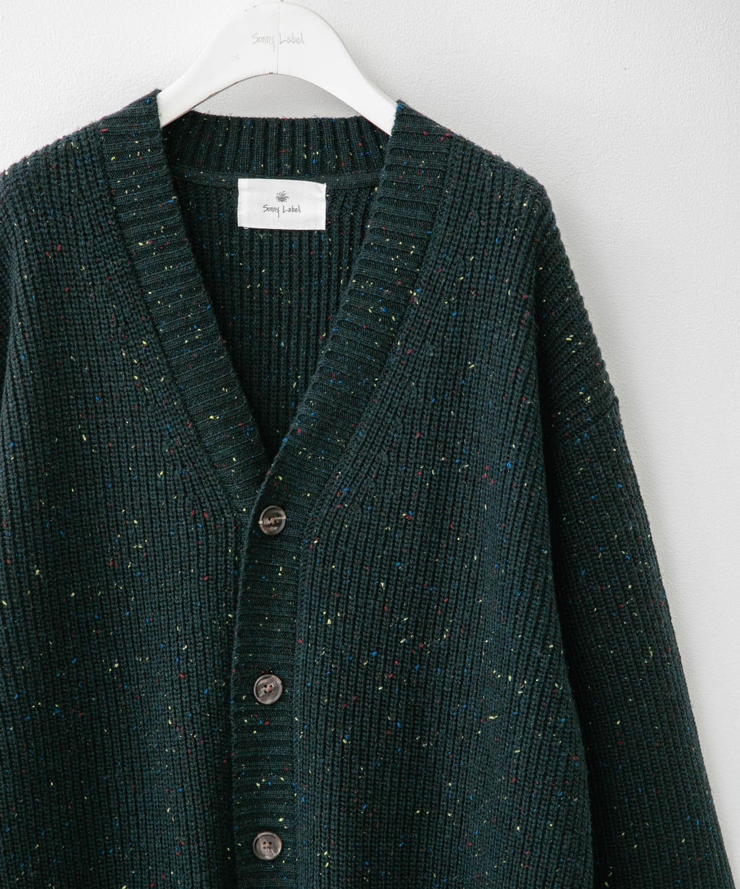 ウォッシャブルウール混ネップカーディガン グリーン L