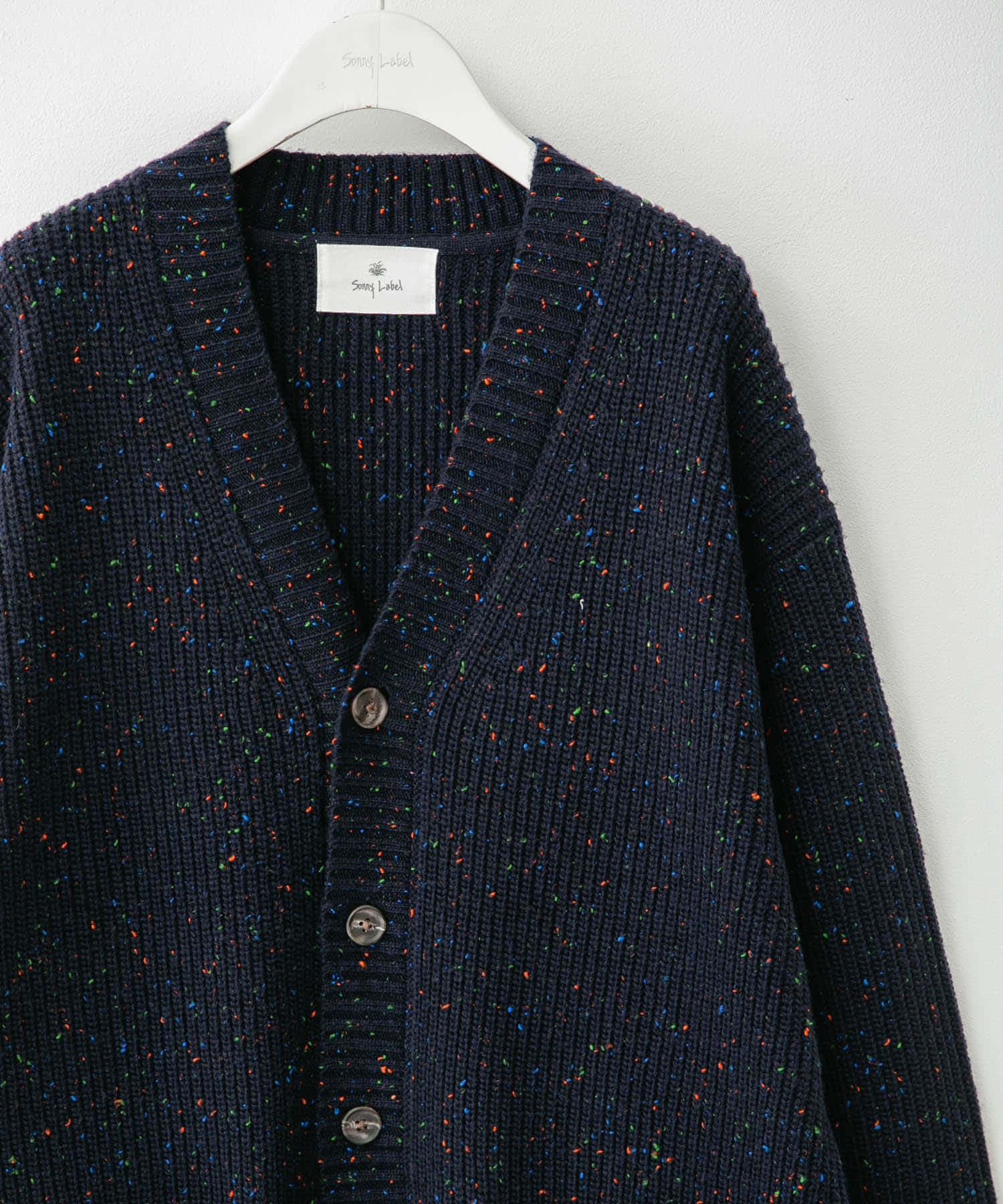 ウォッシャブルウール混ネップカーディガン ネイビー L