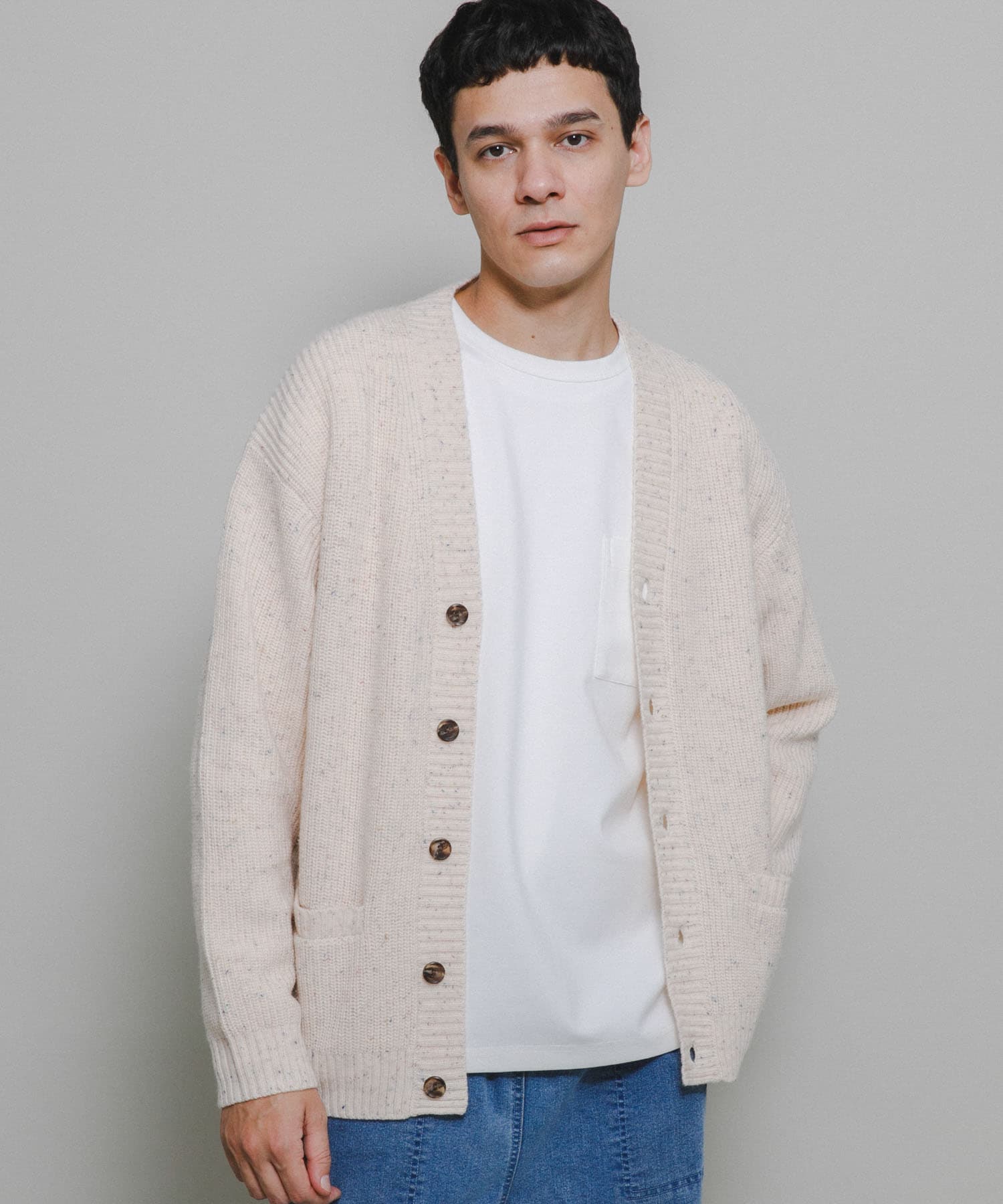 ウォッシャブルウール混ネップカーディガン