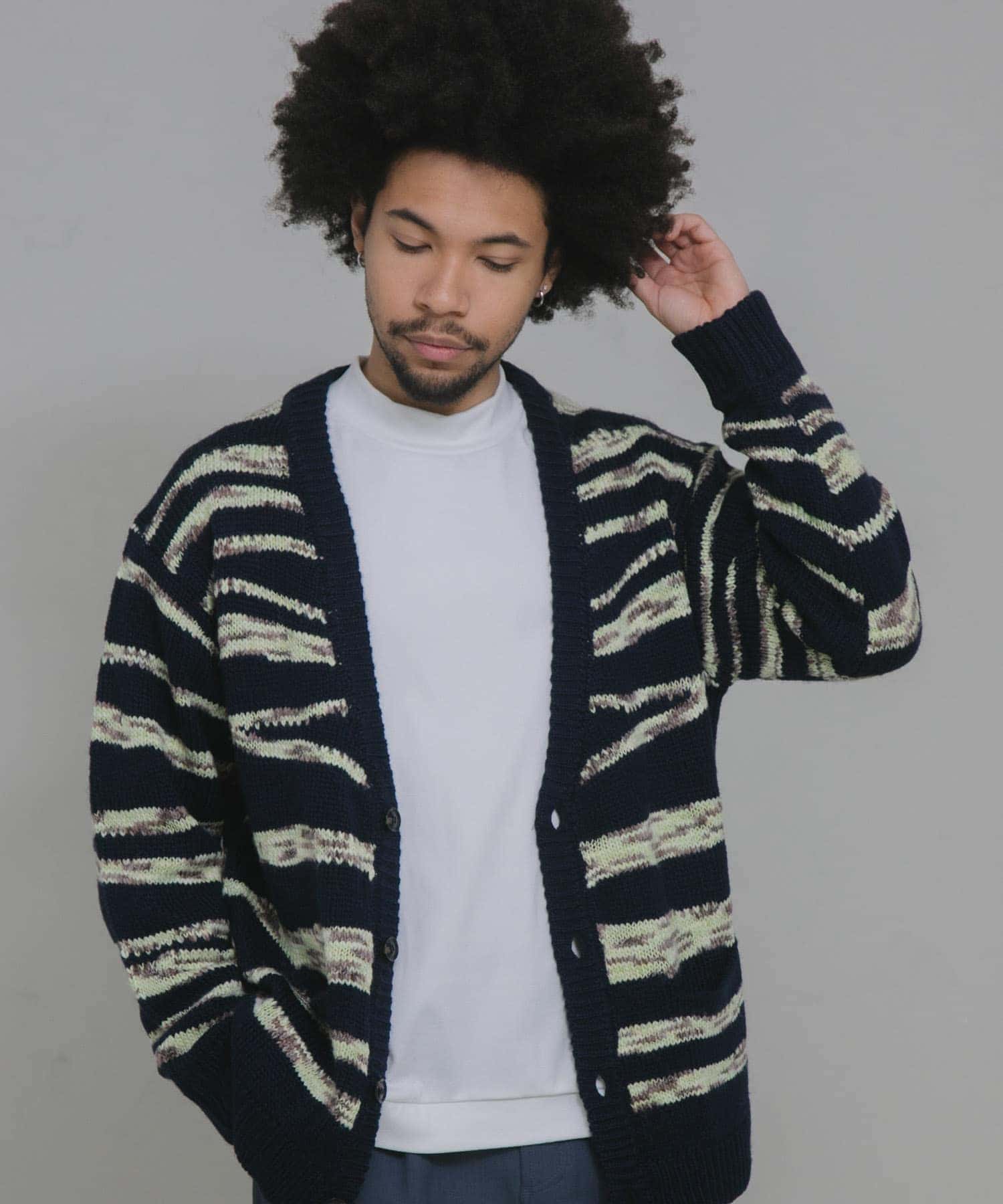 ウール混スペースダイニットカーディガン