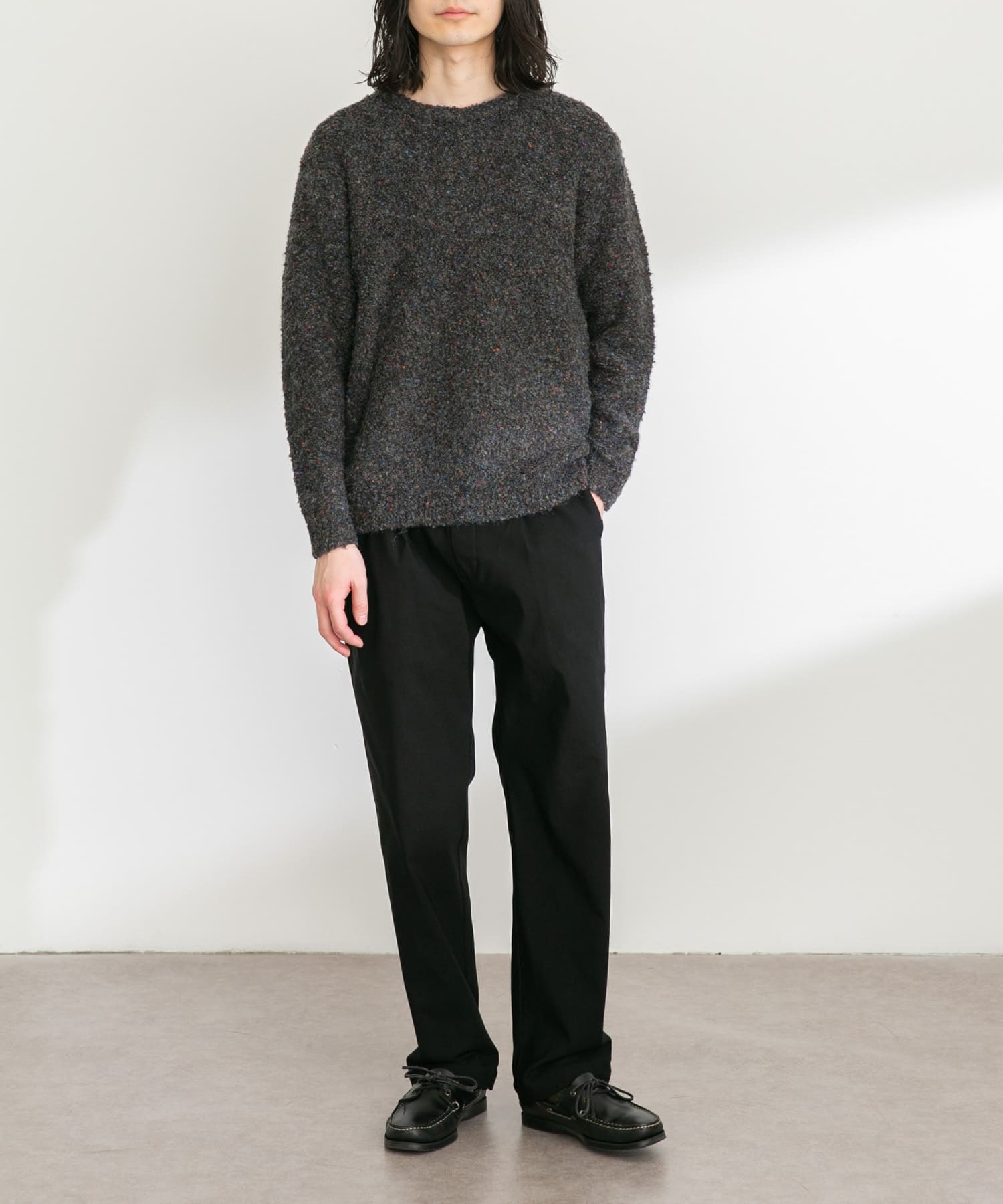 ミックスカラーブークレニットプルオーバー(M ライトグレー