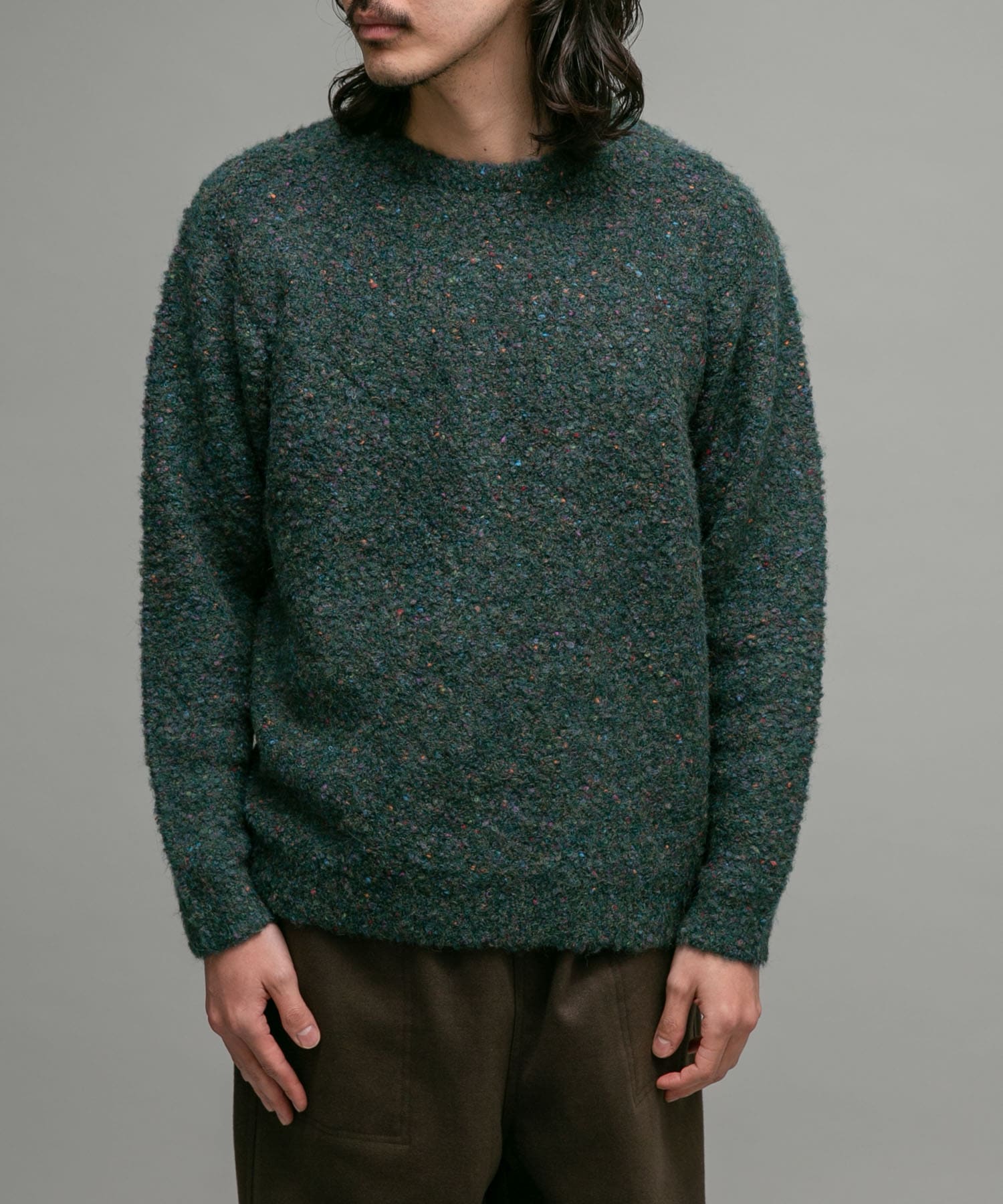 ミックスカラーブークレニットプルオーバー(M ライトグレー