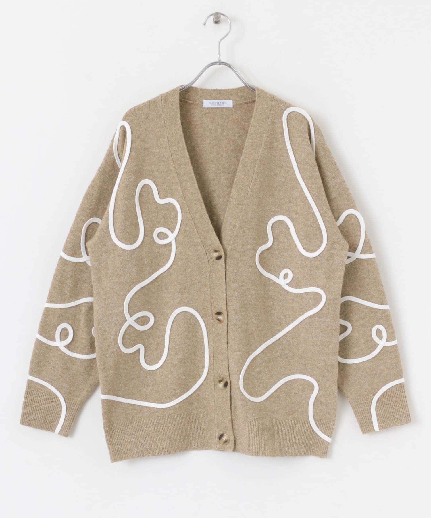 コード刺繍Vネックカーディガン