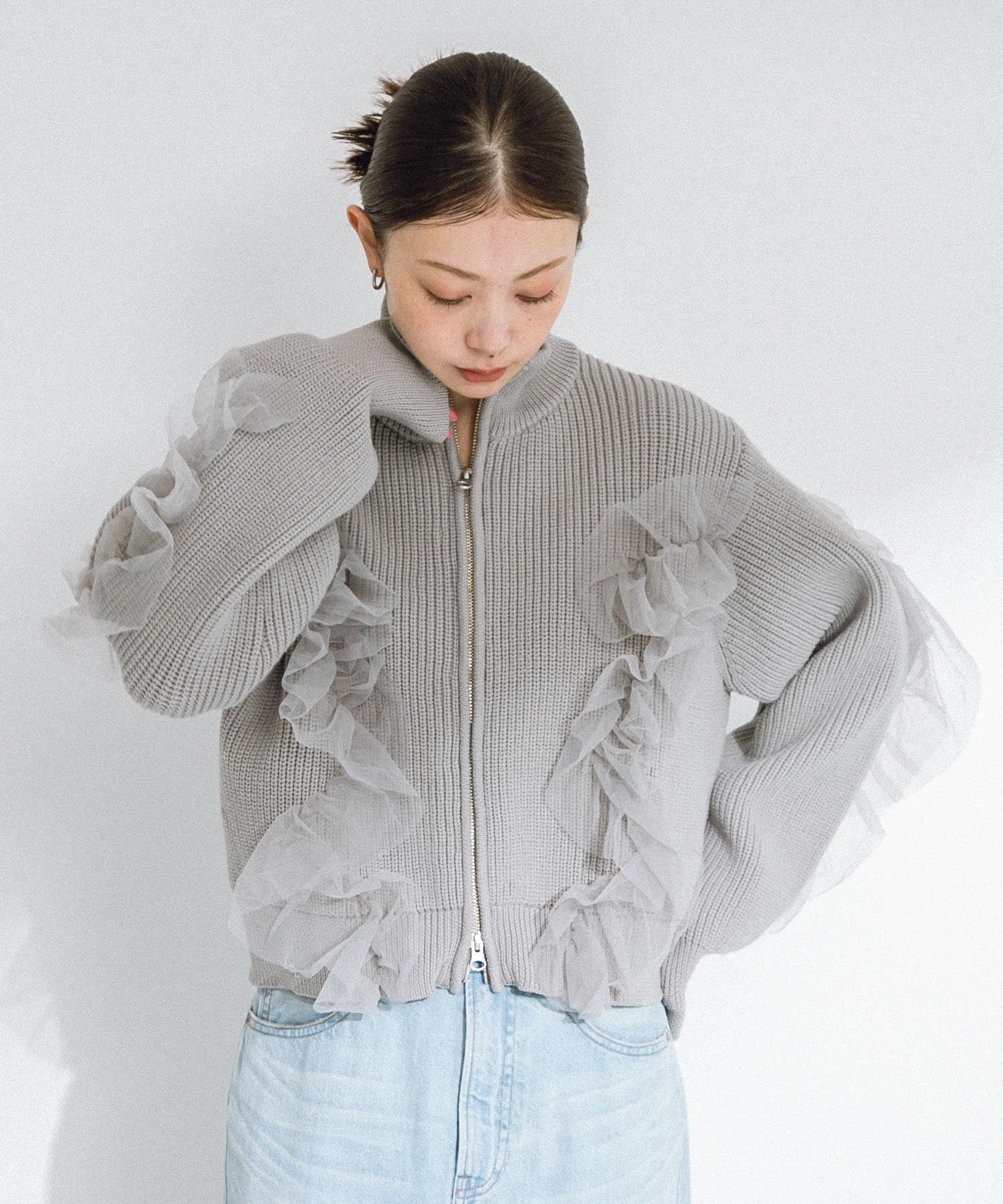 1640y美品 レリアン プラスハウス チュールジップブルゾン 13 黒 1640y美品 レリアン プラスハウス チュールジップブルゾン 13 黒