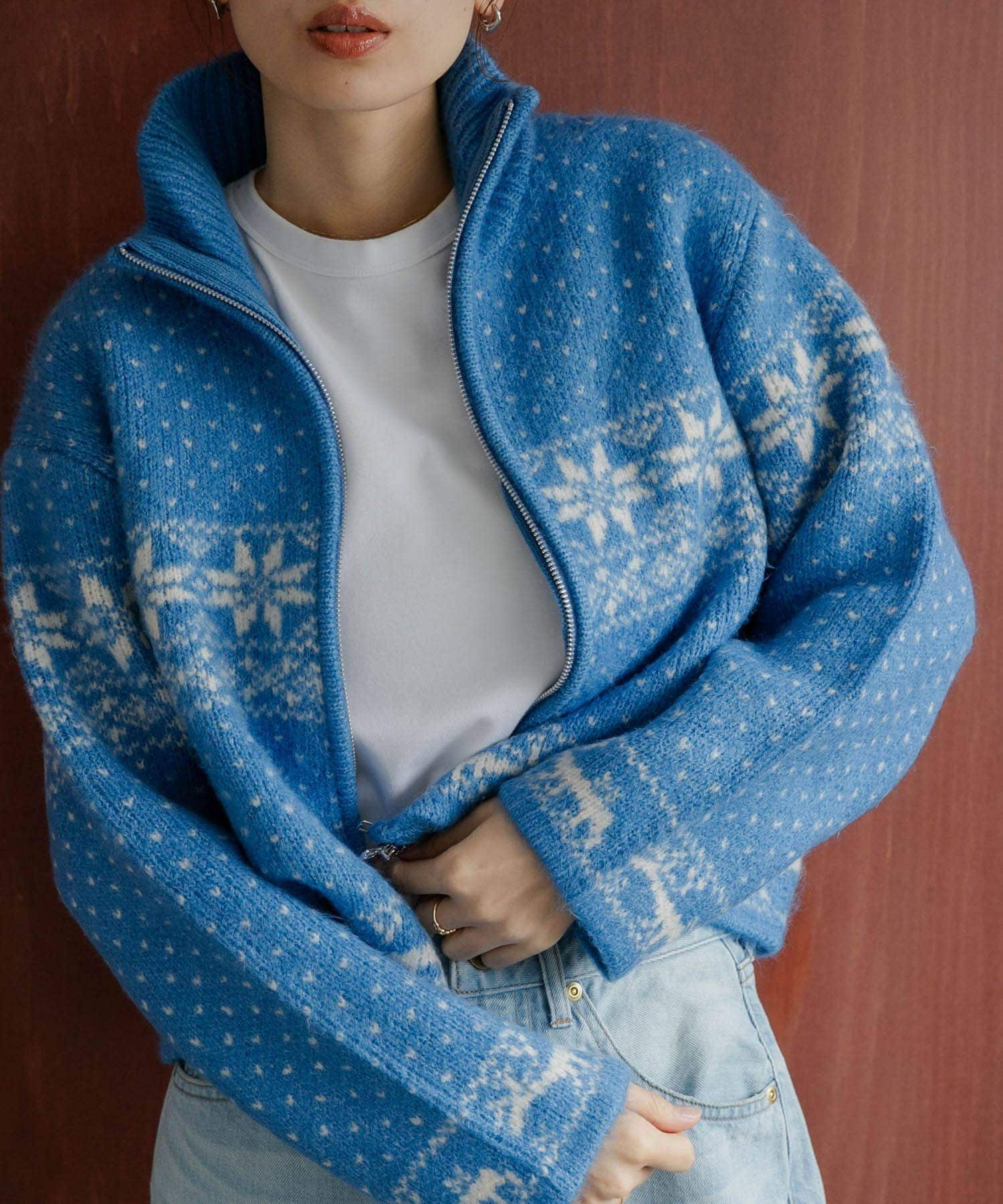 ノルディック柄ブルゾンニット