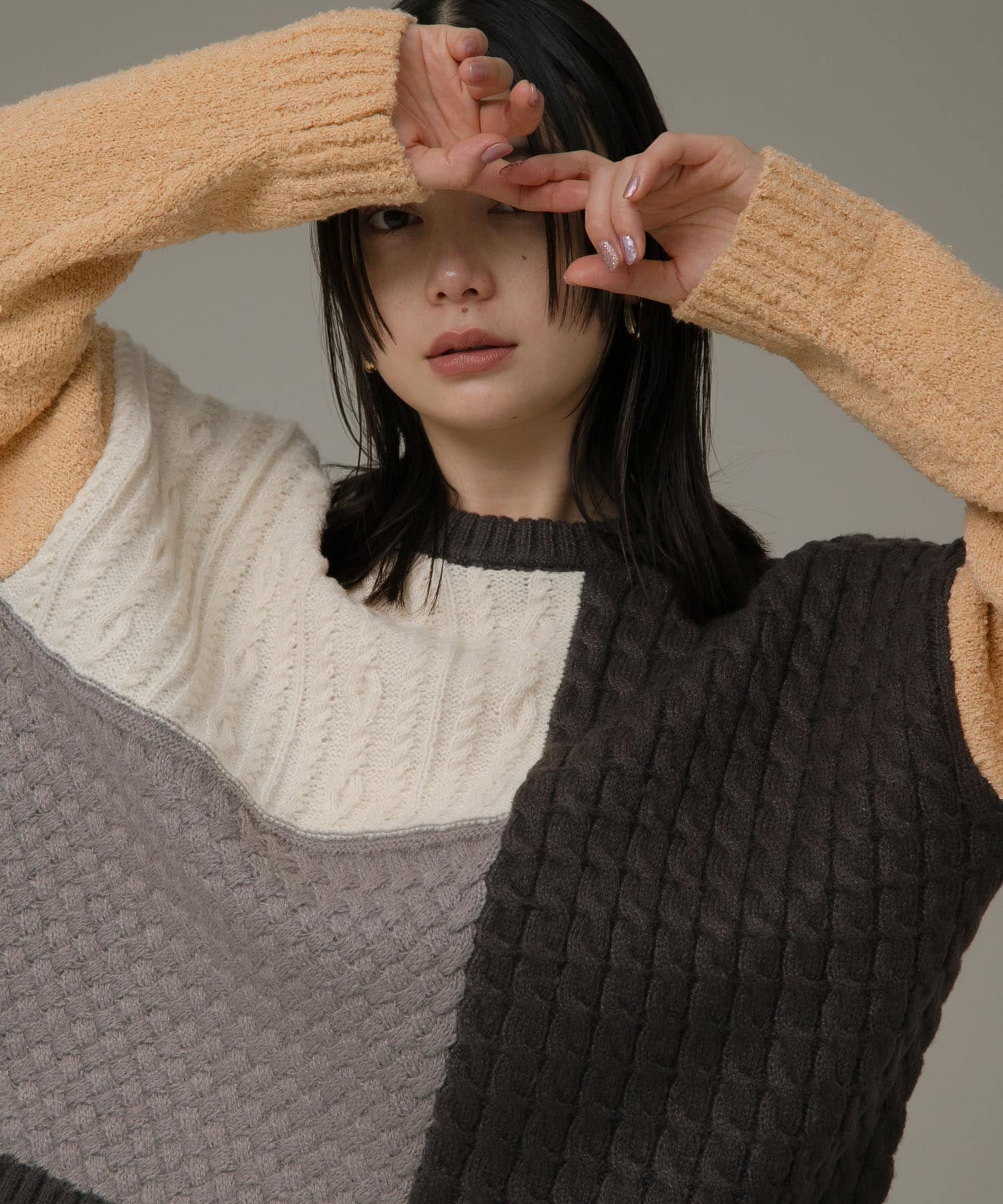【美品】 MARNI 21AW クロシェパッチワークニットベスト　グレー　46 8f595284c561e5969a5c1054540d72