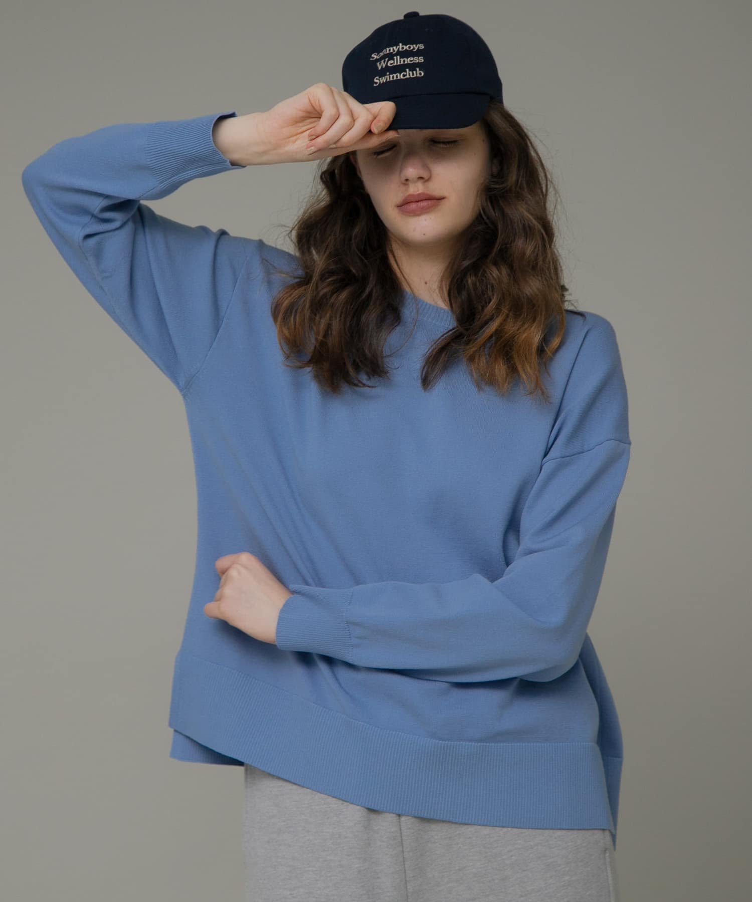 毛玉防止/洗濯可』サイドスリットハイゲージプルオーバー(FREE ブルー