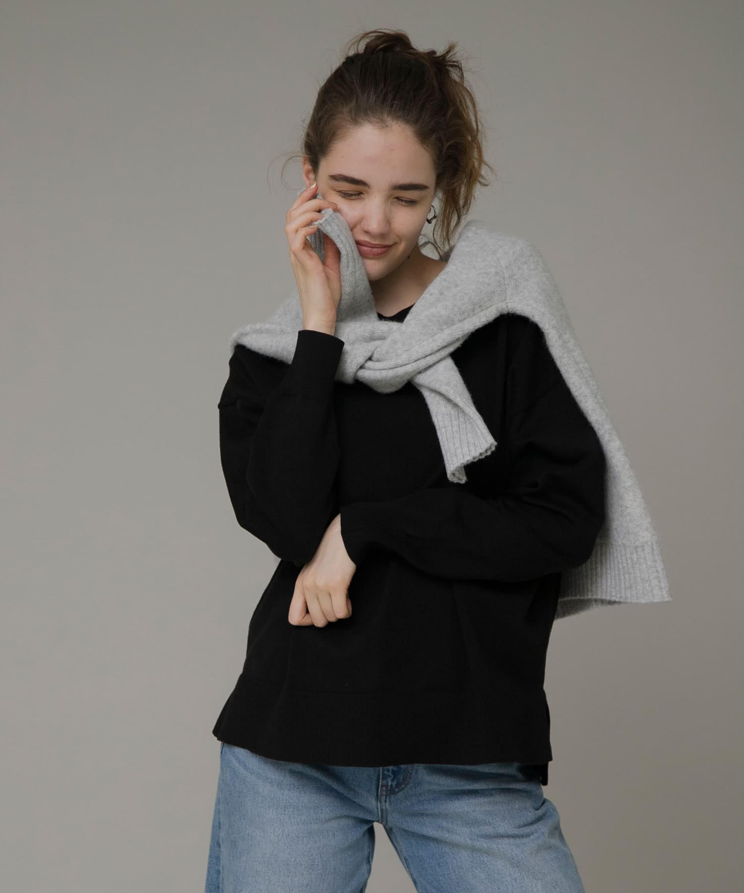 ダリ　Cニット　ブラック TOHNAI Chunky Crew Neck Knit, Black – Keylime Tokyo