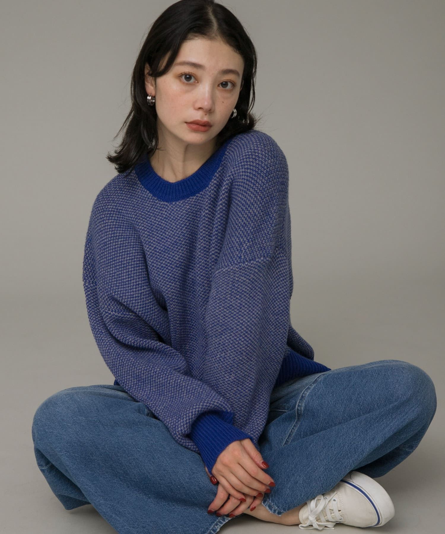 バーズアイジャガードニットプルオーバー