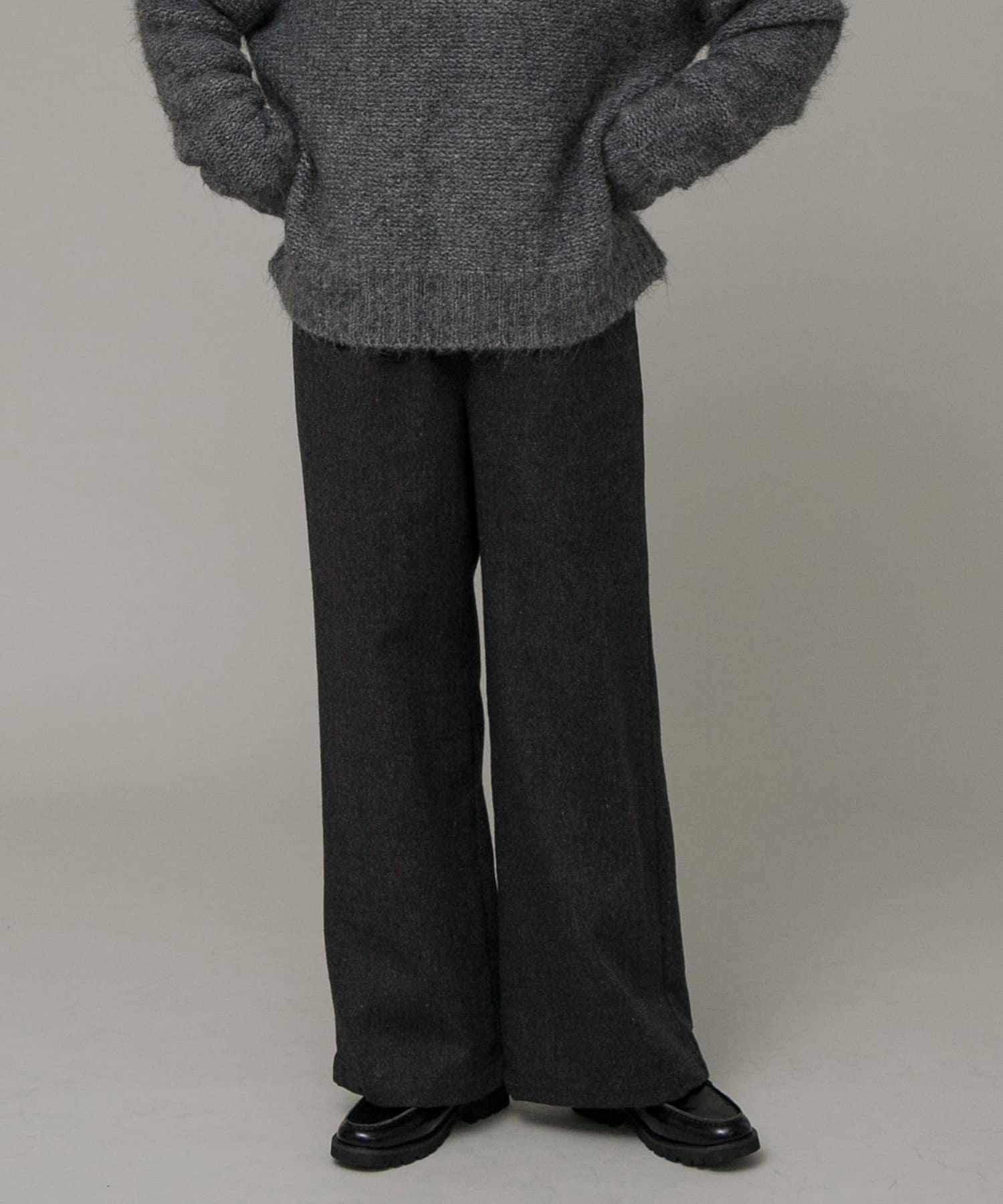【美品 SOLIDO】ウール混 イージーパンツ ダークグレー02号 gw3456-04_1.jpg