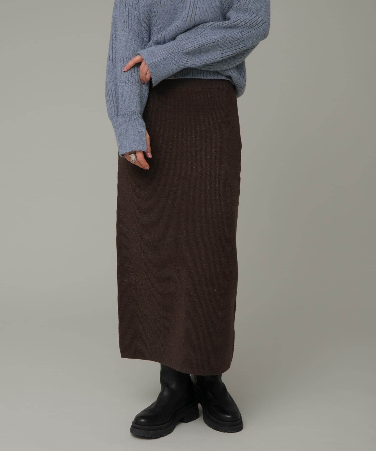 『洗濯可』ラメニットリブロングスカート