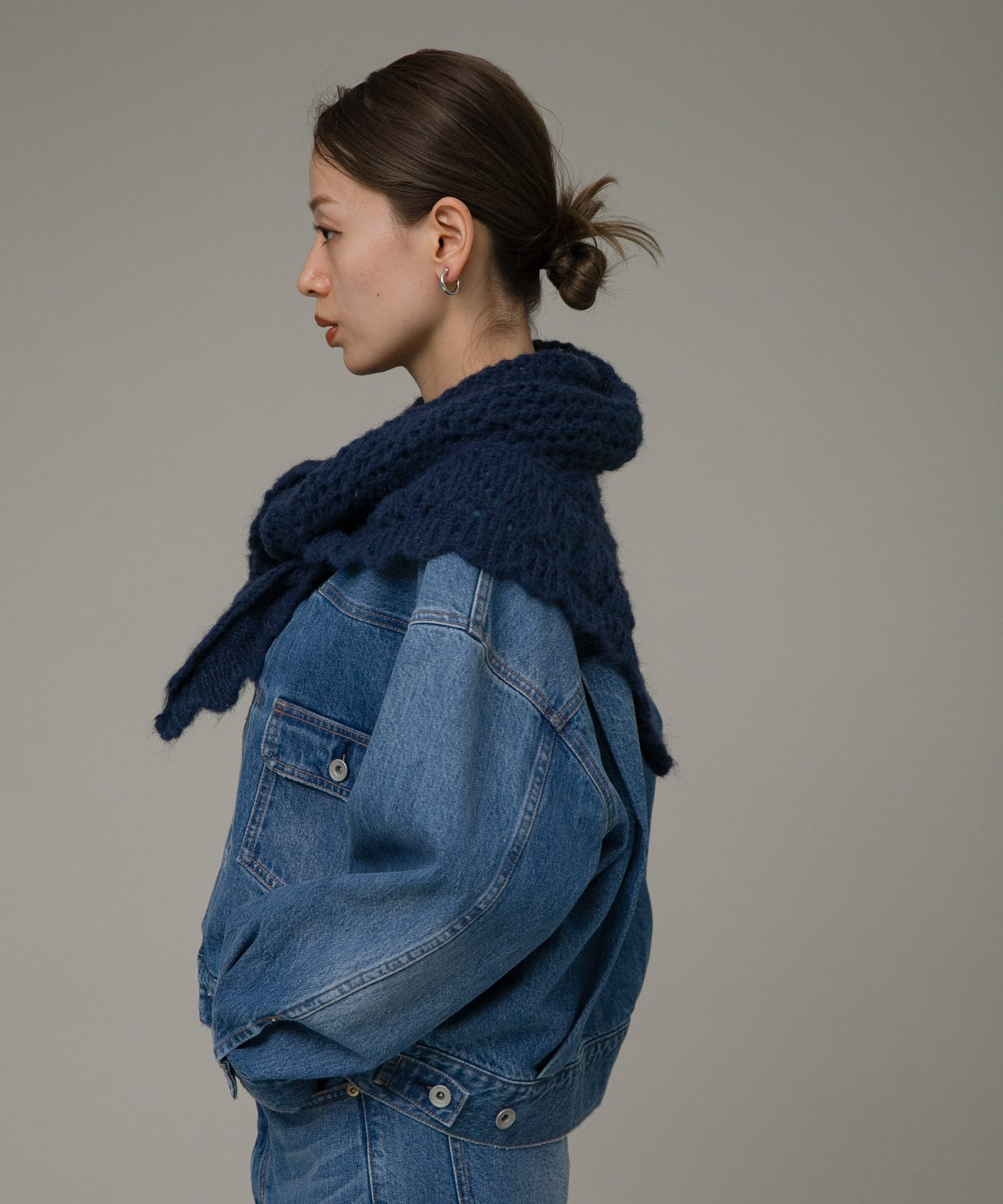 クロシェライクニットストール ブルー one