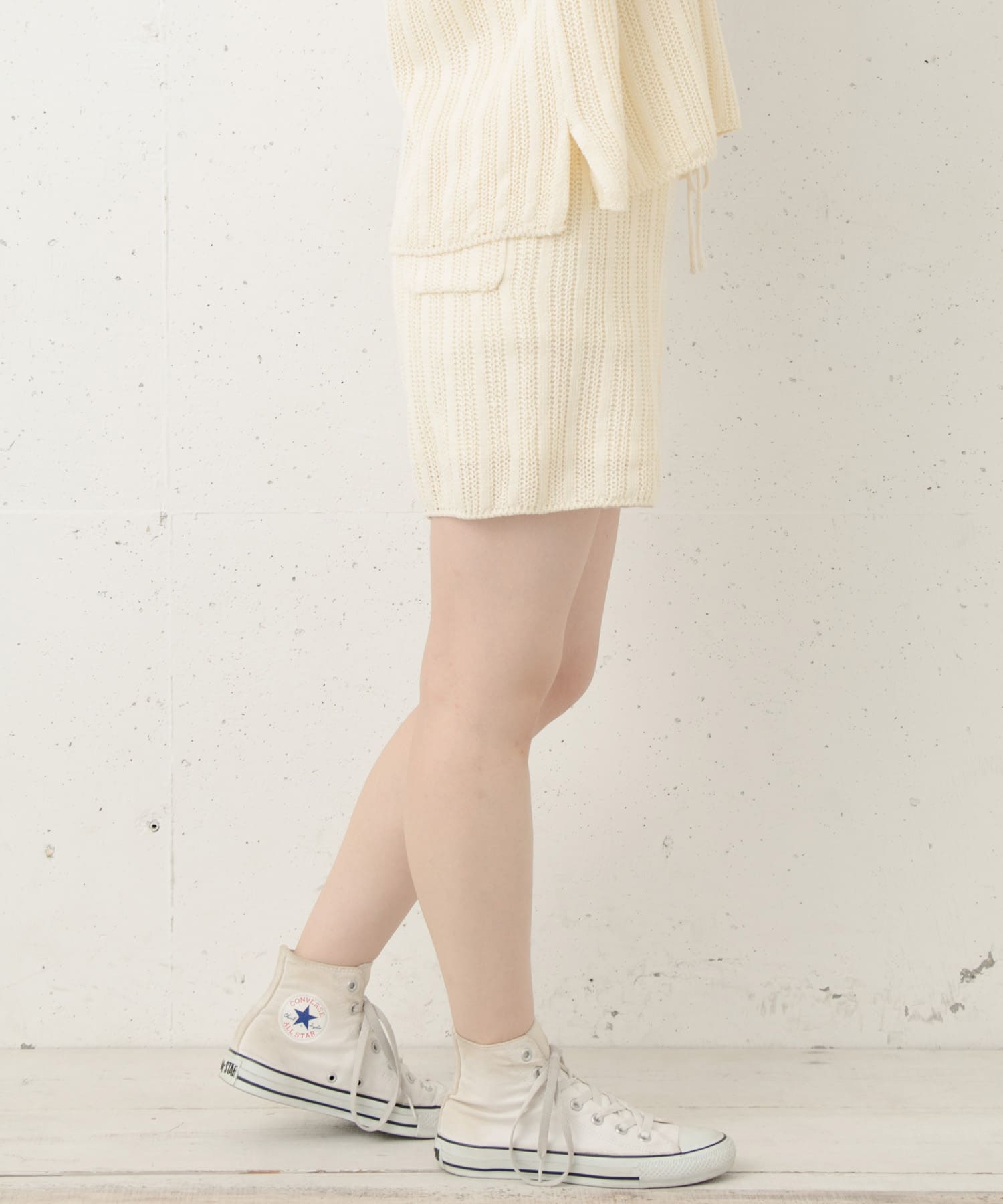 リネンコットン畦ニットパンツ∴ オフ FREE