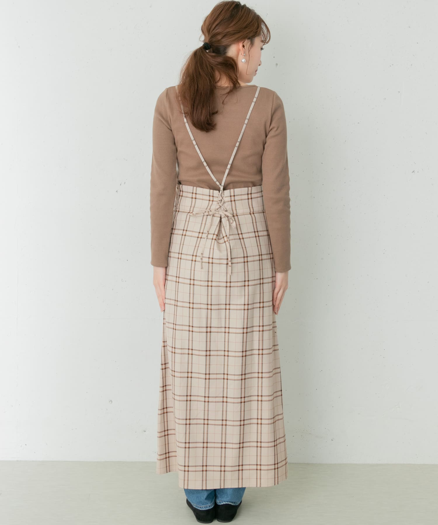 バックレースアップキャミワンピース チェック FREE