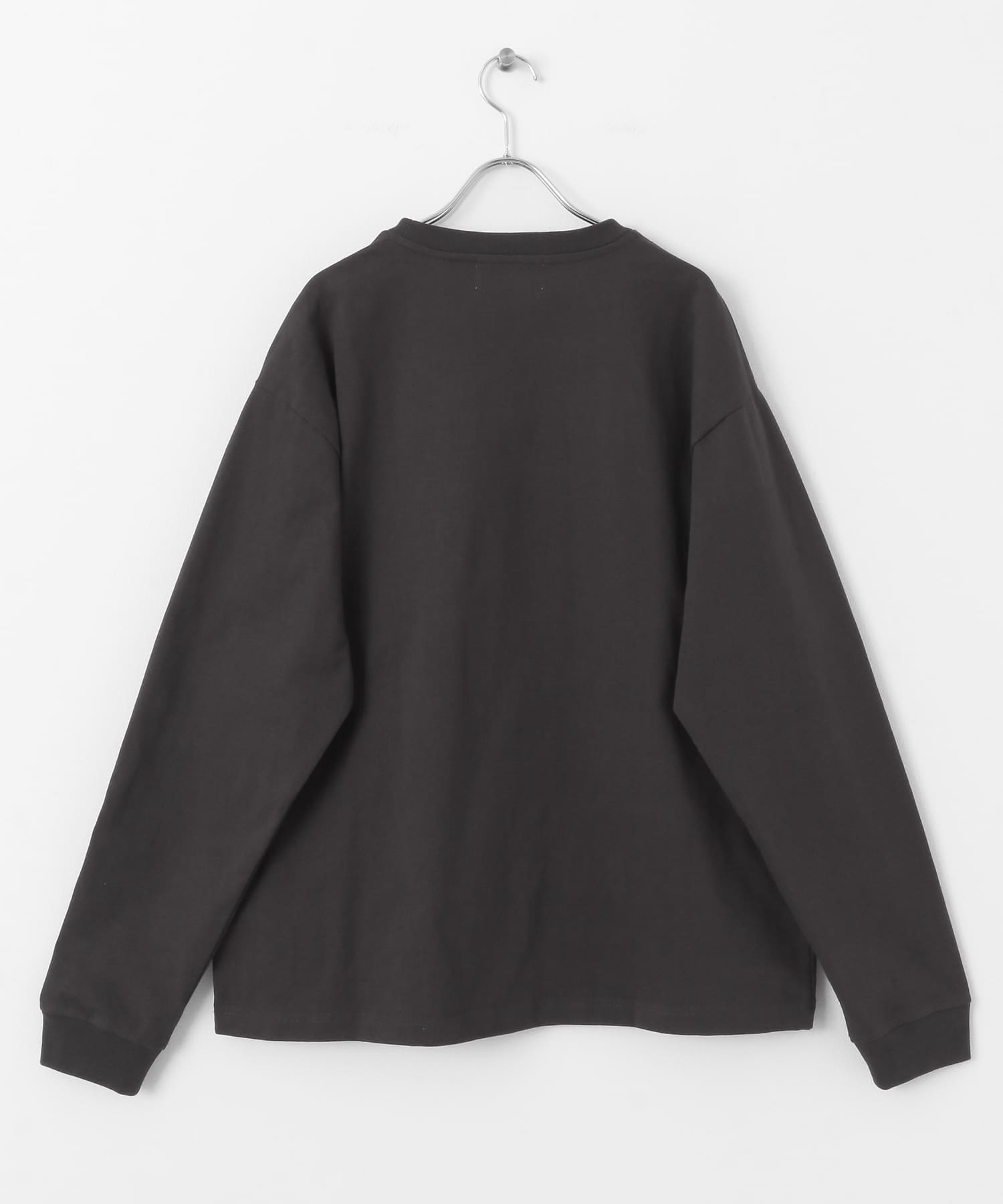 ナイロンポケット切替ロングスリーブTシャツ チャコール M
