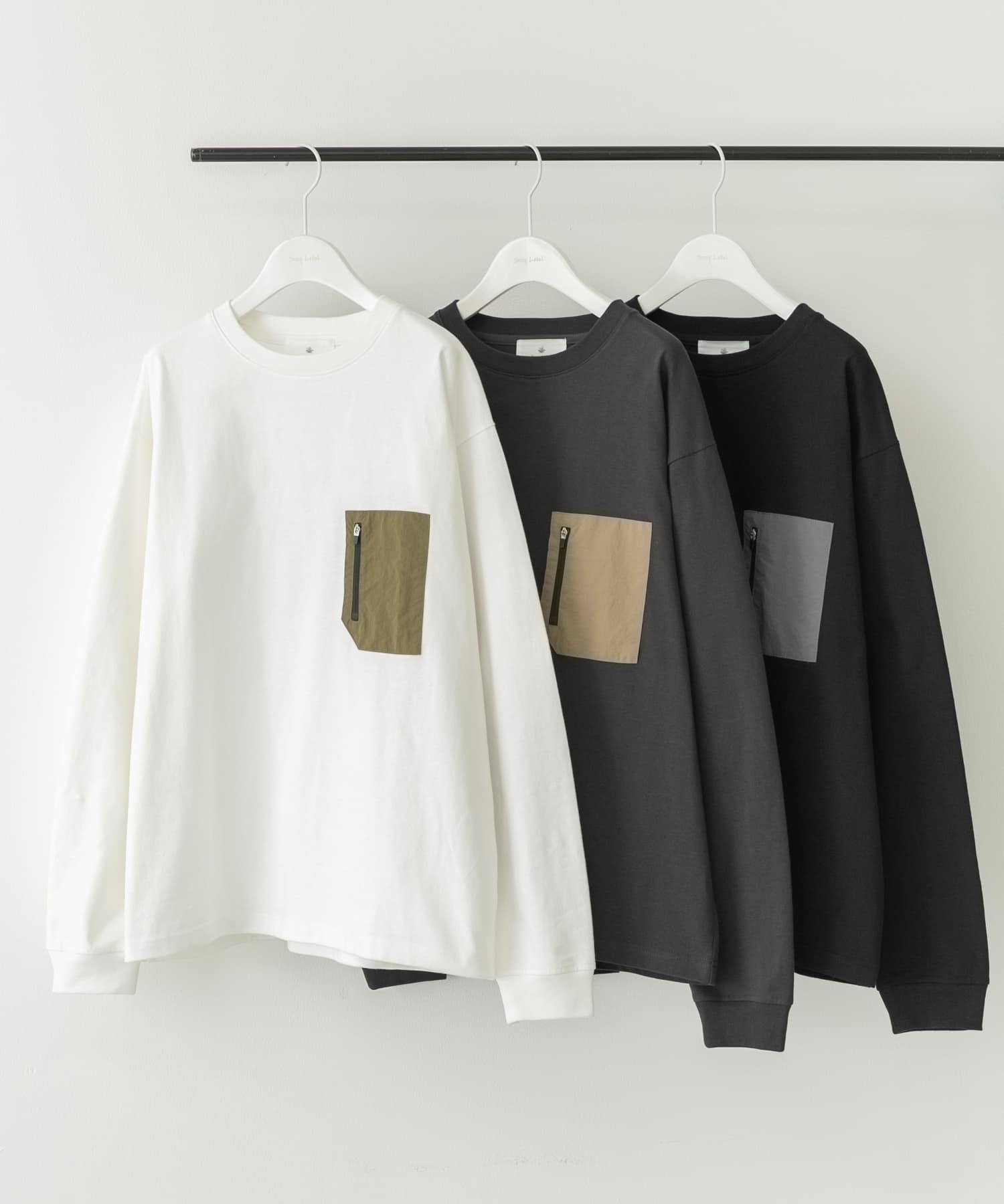 ナイロンポケット切替ロングスリーブTシャツ ホワイト M