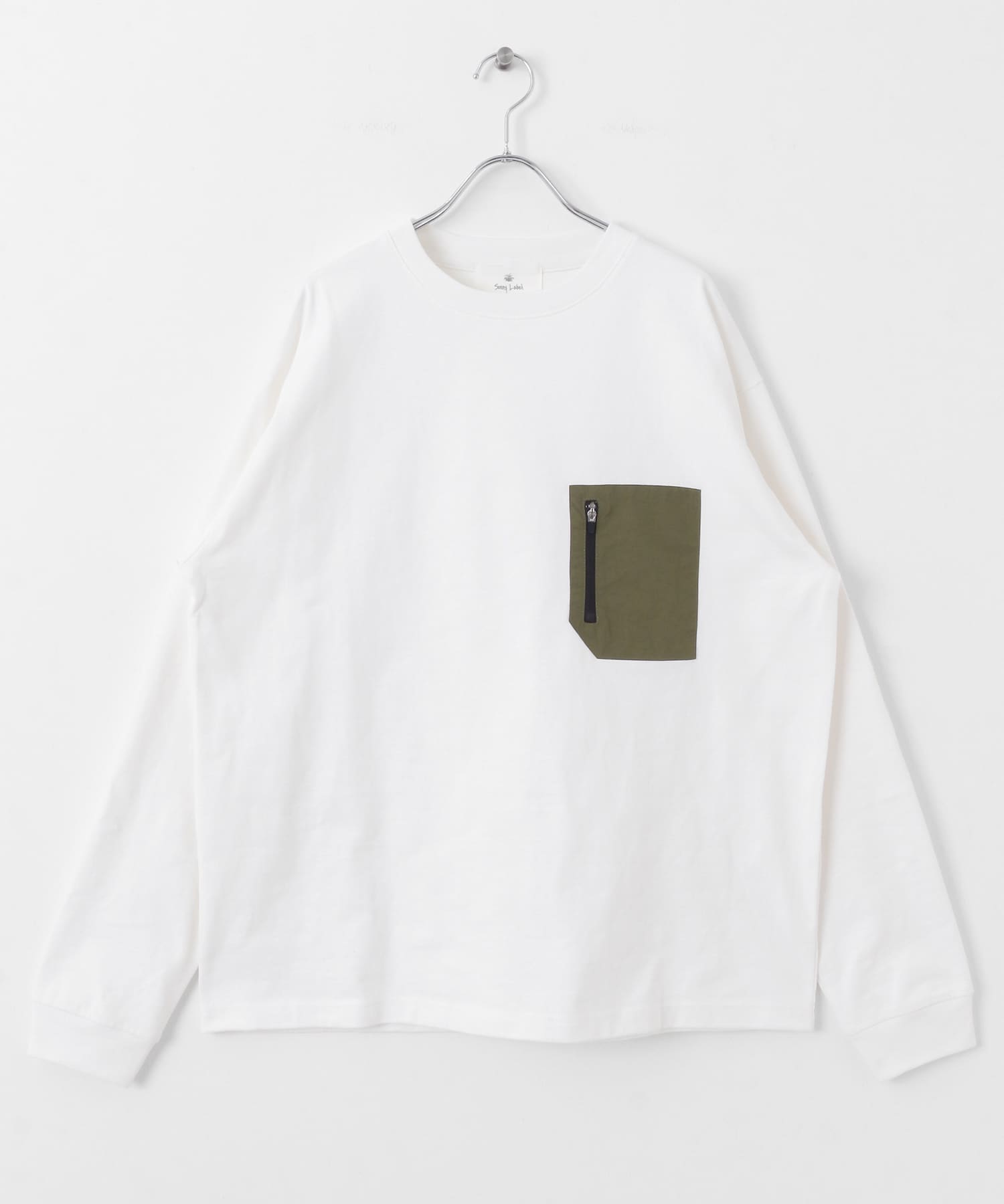 ナイロンポケット切替ロングスリーブTシャツ ホワイト M