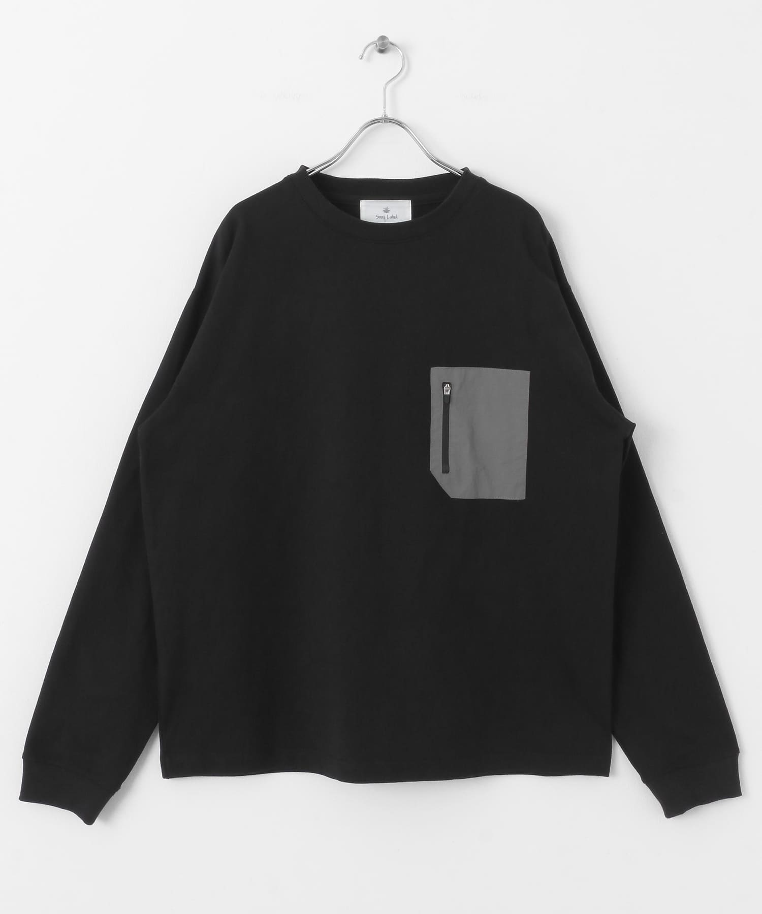 ナイロンポケット切替ロングスリーブTシャツ ブラック M