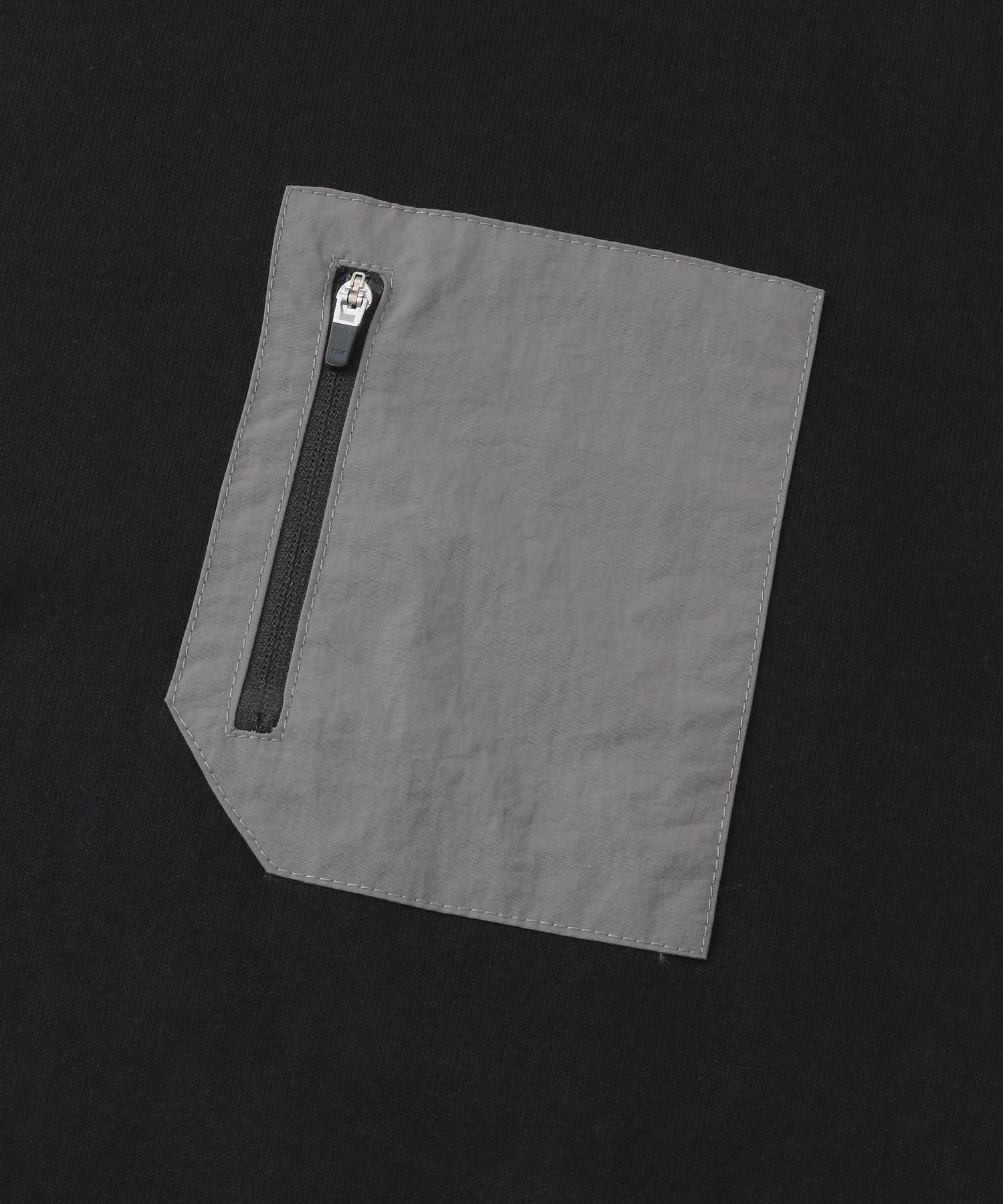 ナイロンポケット切替ロングスリーブTシャツ ブラック M