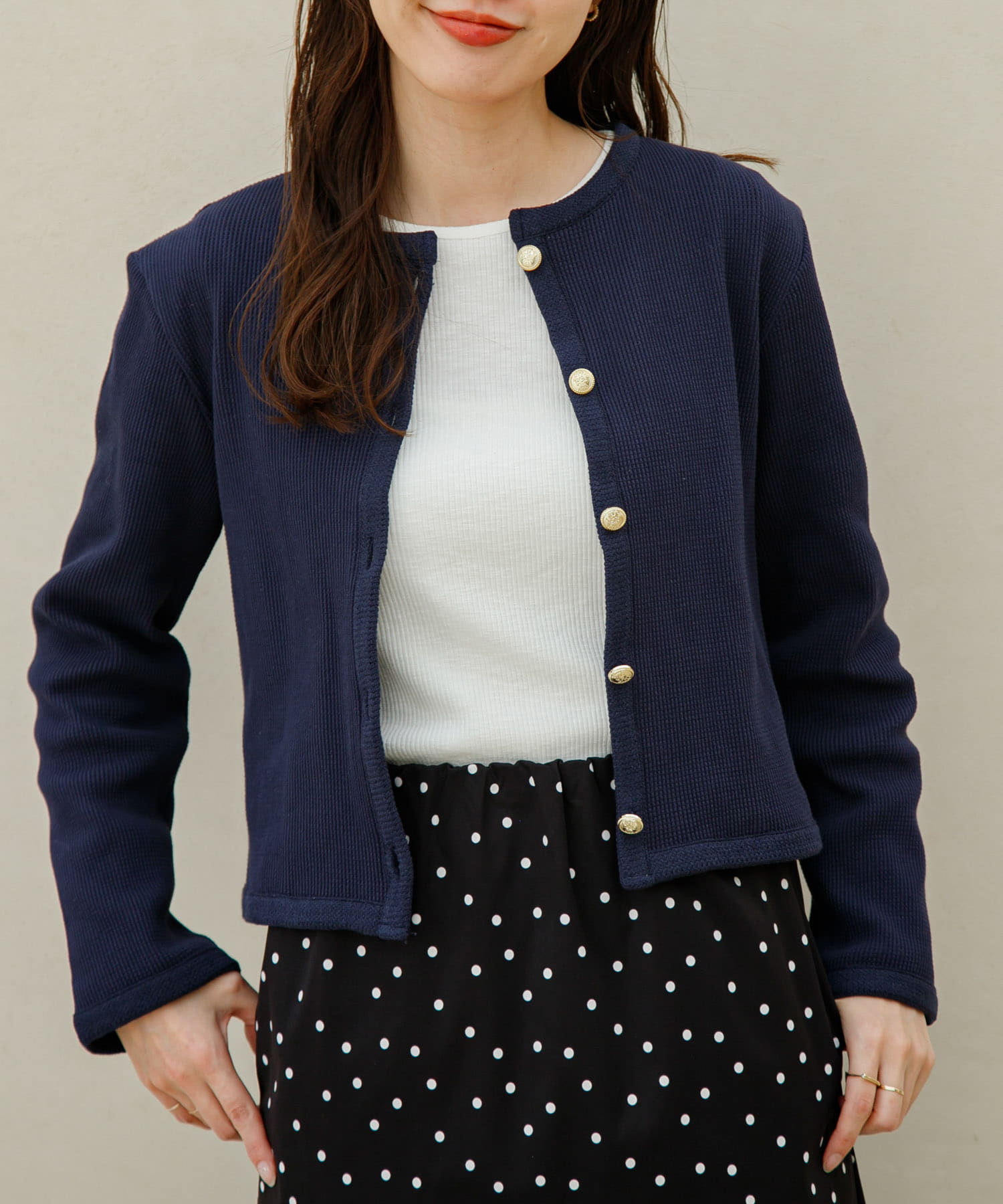 『WEB/一部店舗限定』金ボタンワッフルカーディガン