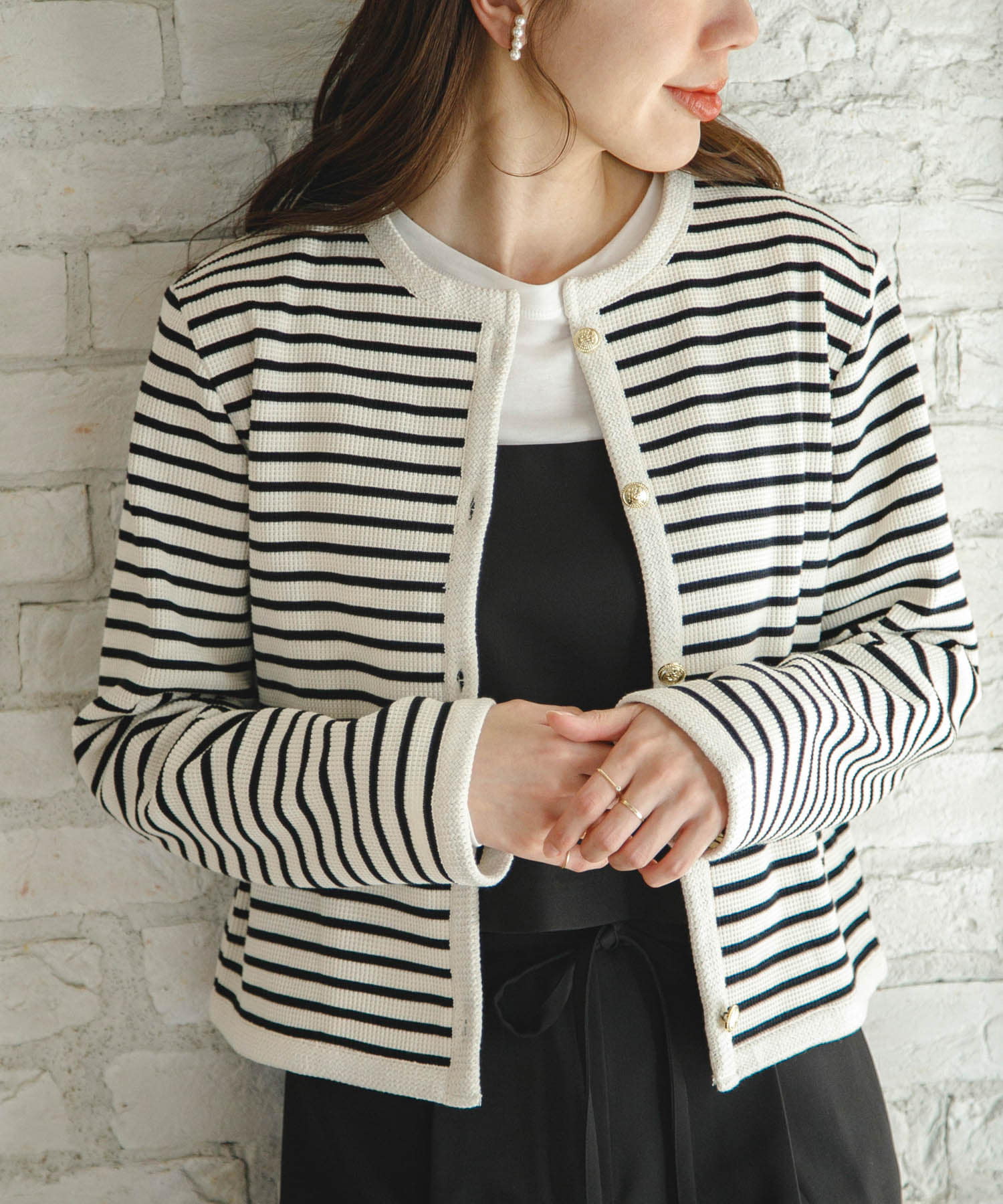 『WEB/一部店舗限定』金ボタンワッフルカーディガン