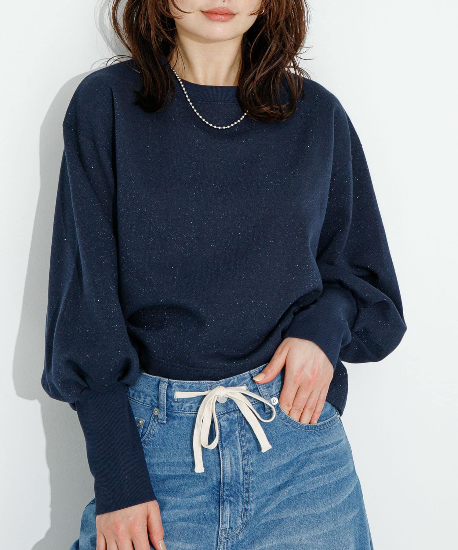 ラメ裏毛パフスリーブプルオーバー