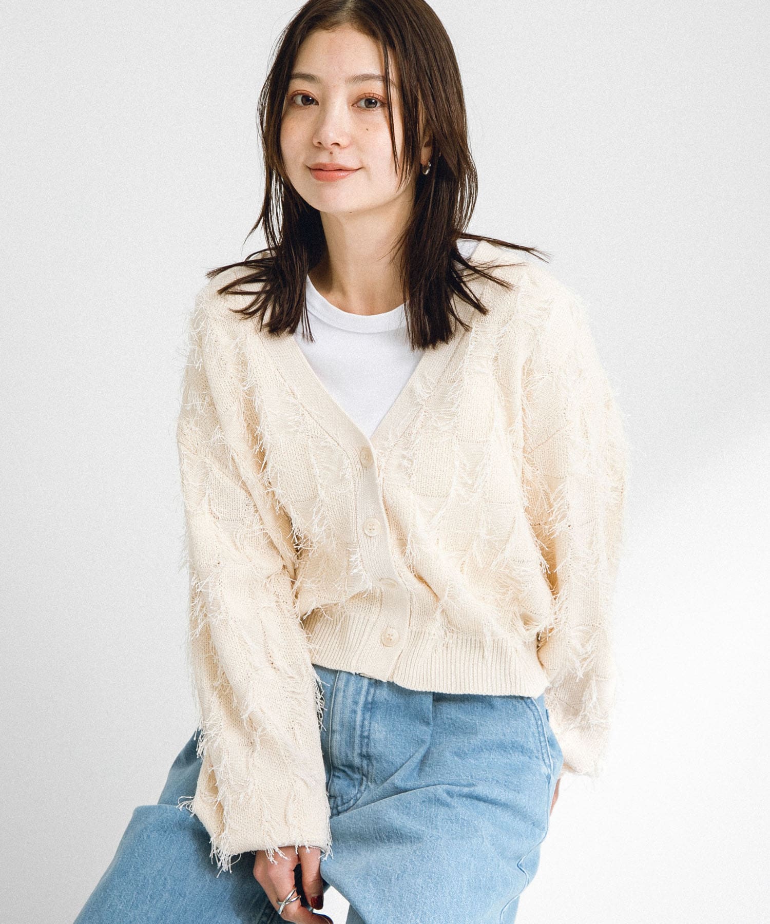 フェザーフリンジニットカーディガン