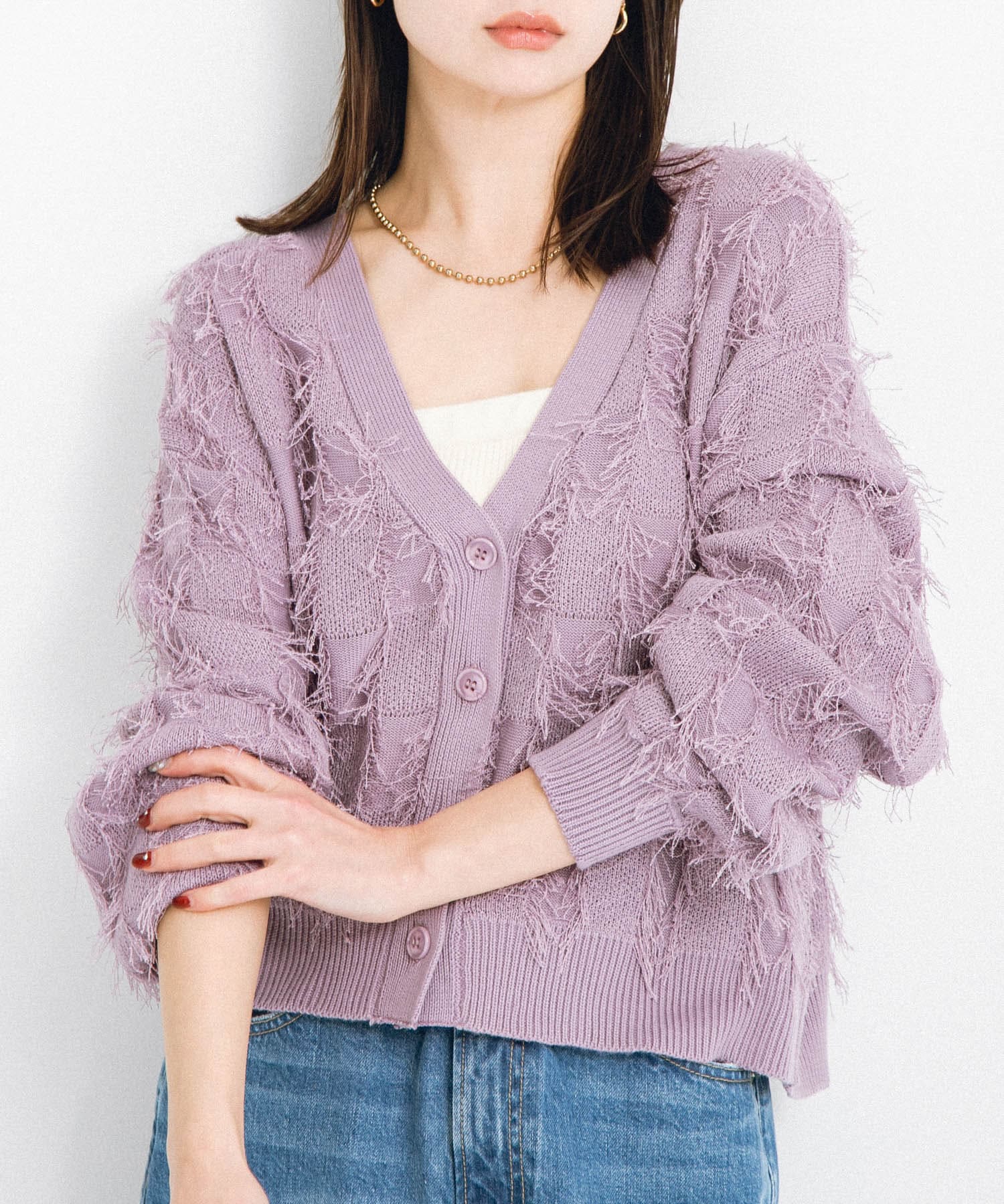 フェザーフリンジニットカーディガン