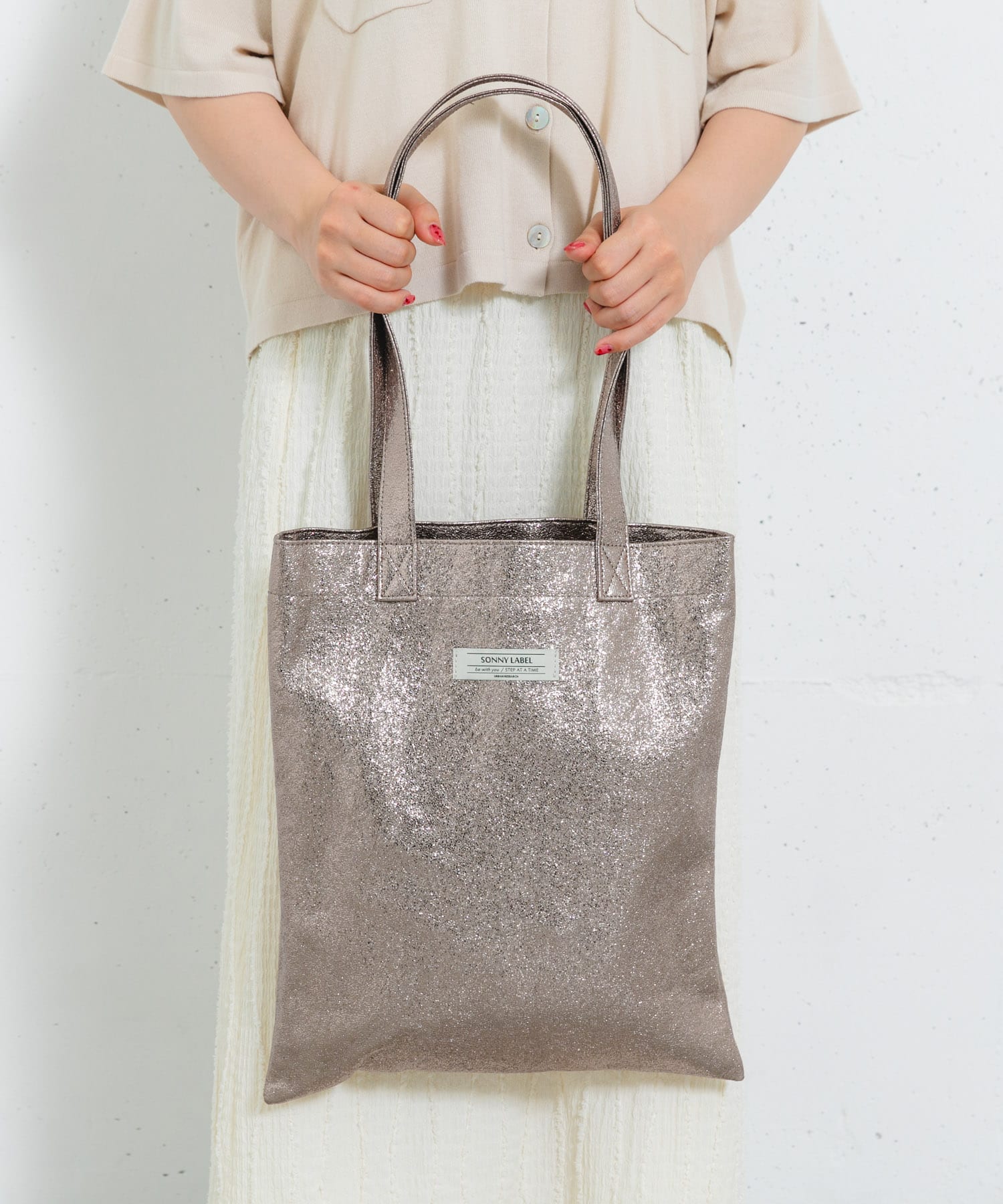 メタリックトートバッグ メタルベージュ one