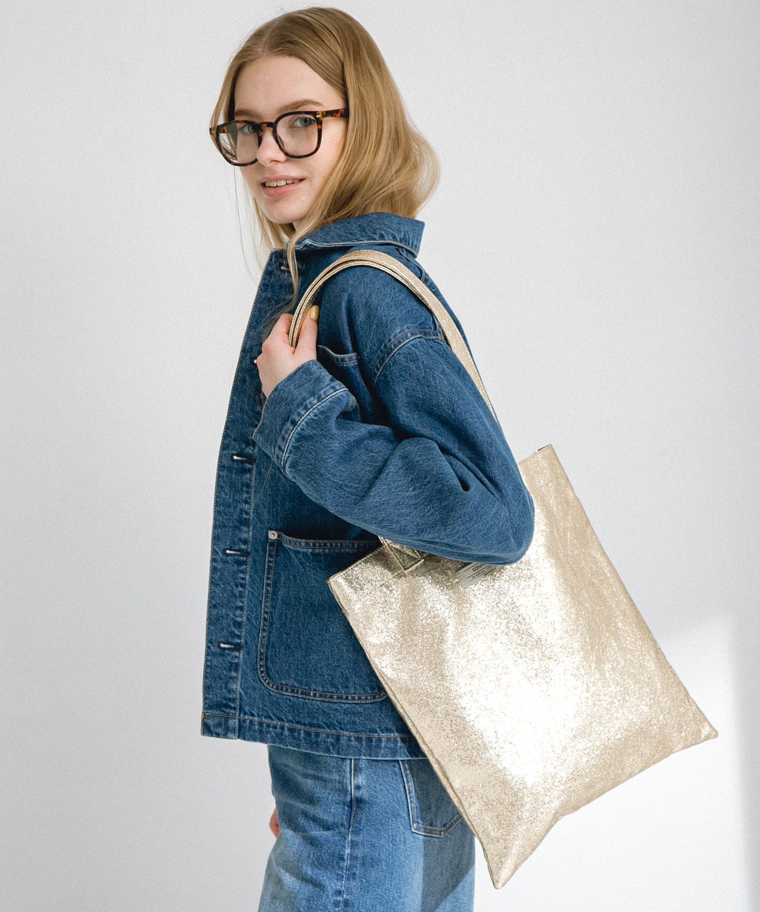 メタリックトートバッグ ゴールド one