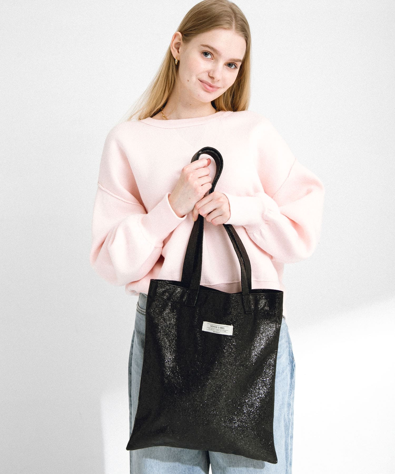 メタリックトートバッグ ブラック one